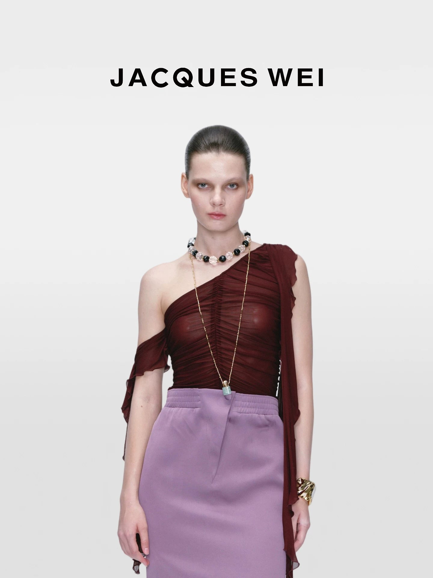 Dark Brown Draped Mesh Top