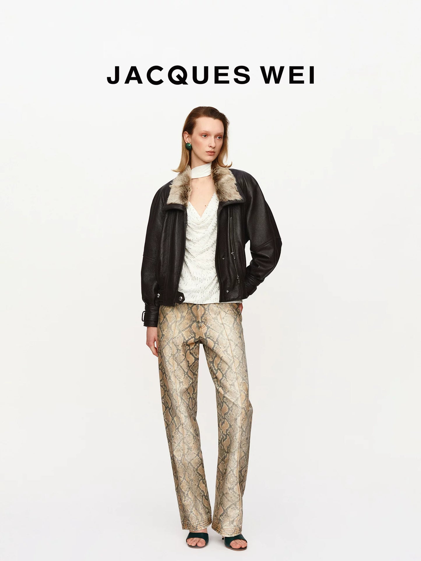 Vintage Snake Print Straight-Leg Trousers