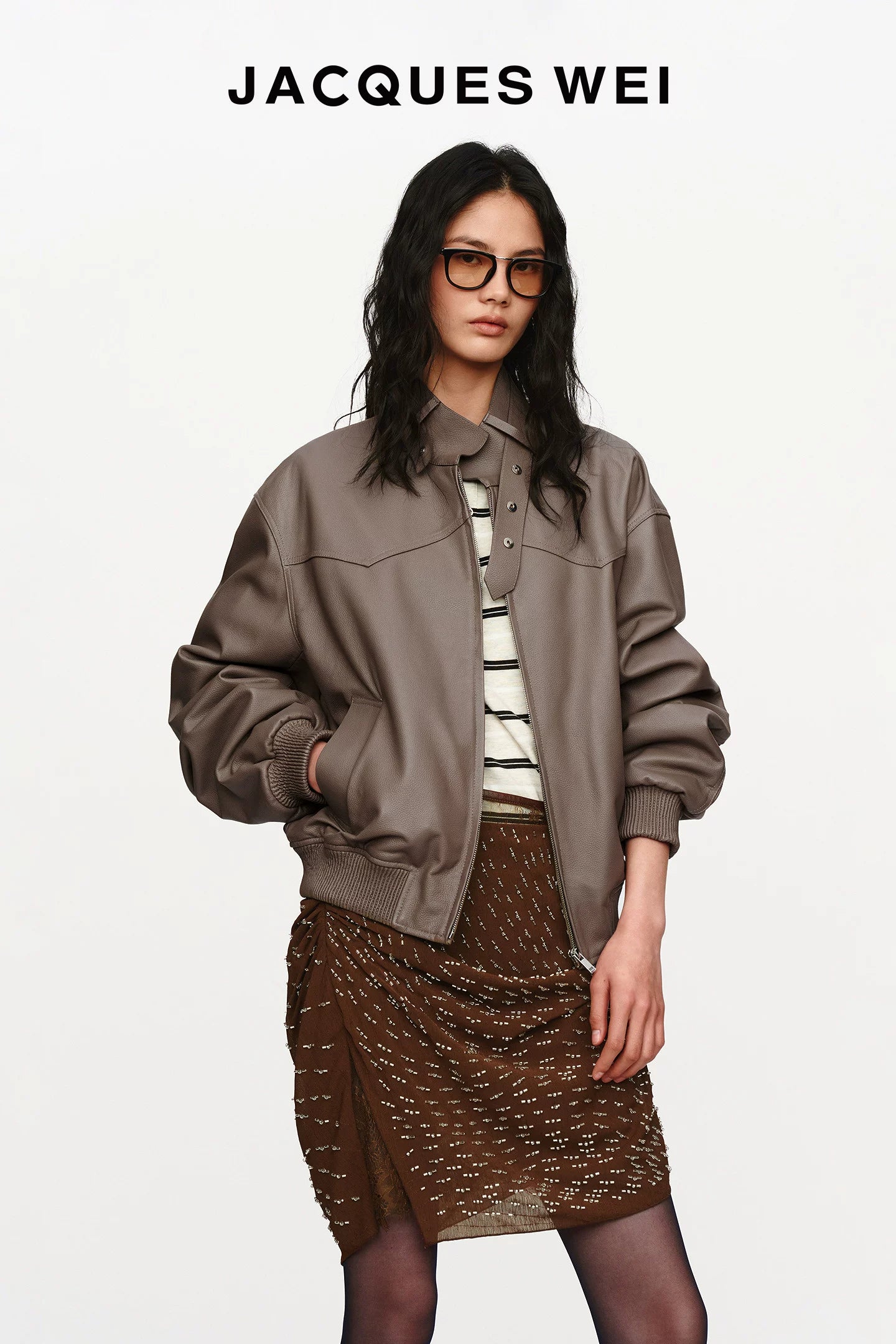 Pearl Gray Lambskin Leather Blazer Jacket