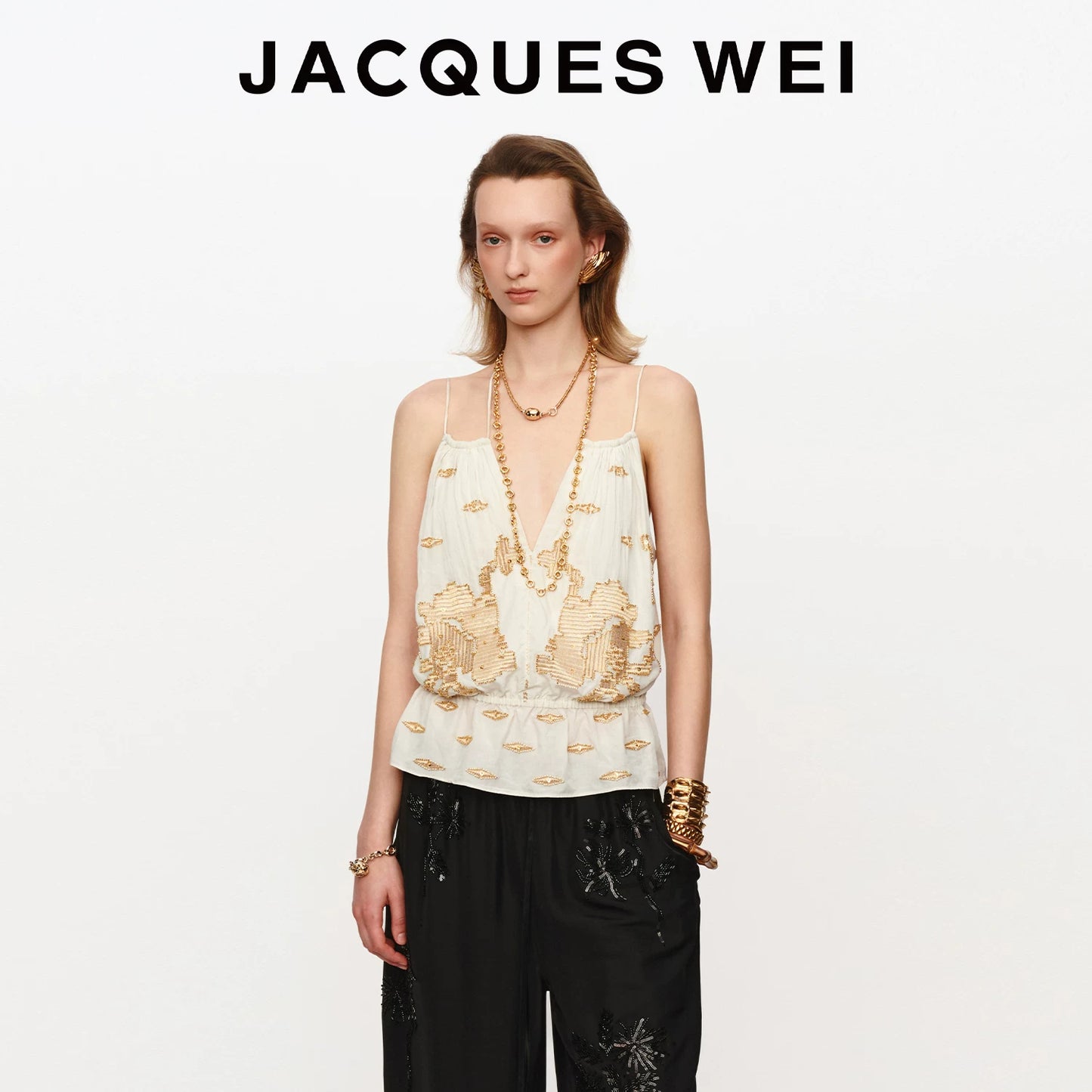 White Embroidered Silk Cami