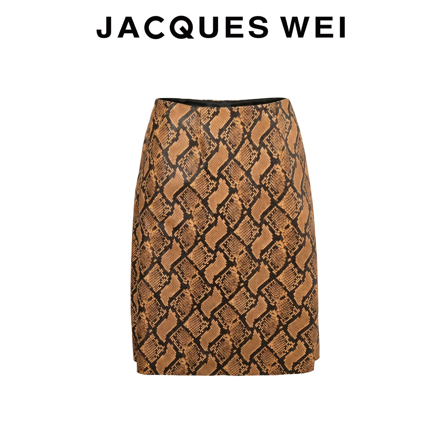 Brown Snake Embossed Leather Midi Skirt