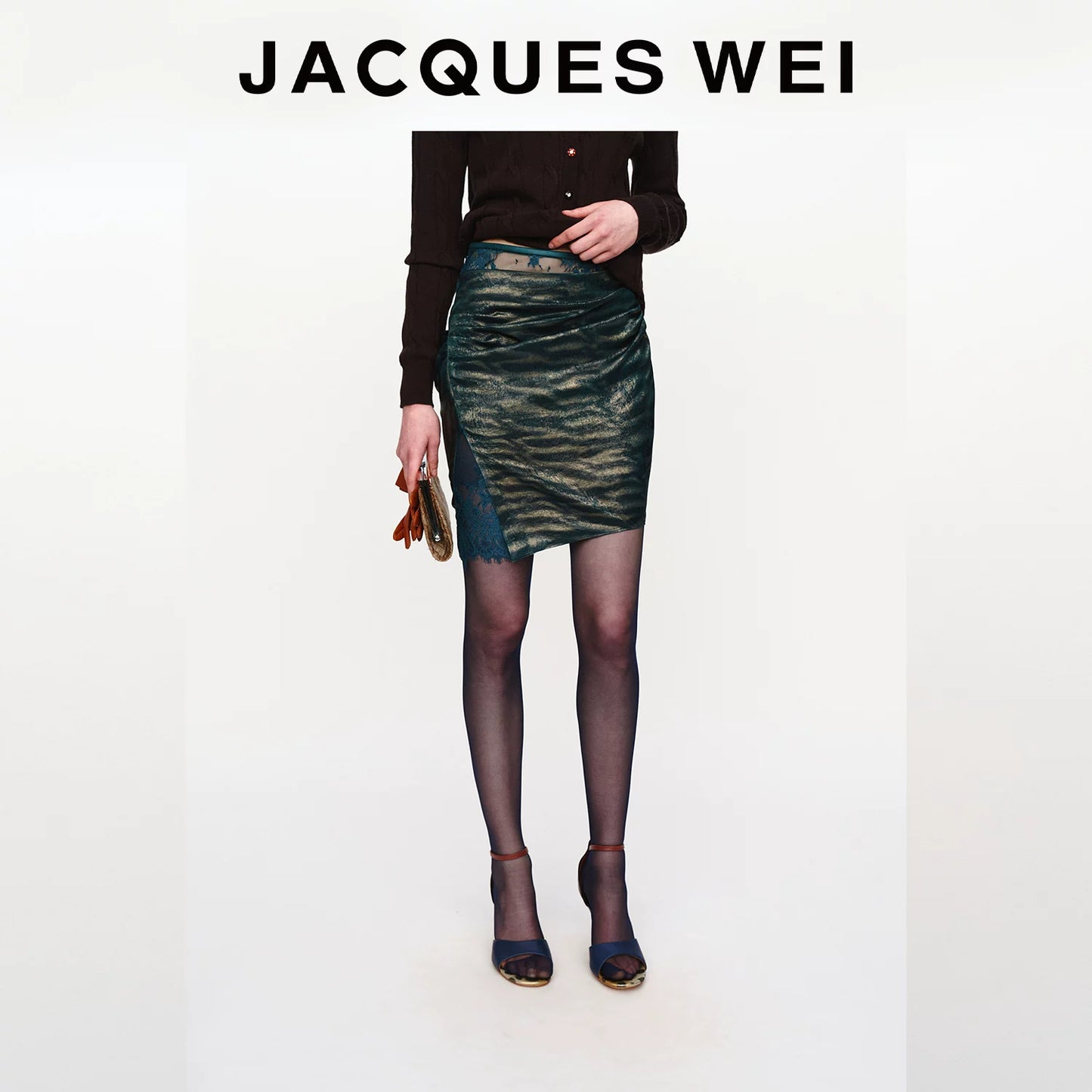 Dark Green Floral Pleated Midi Skirt