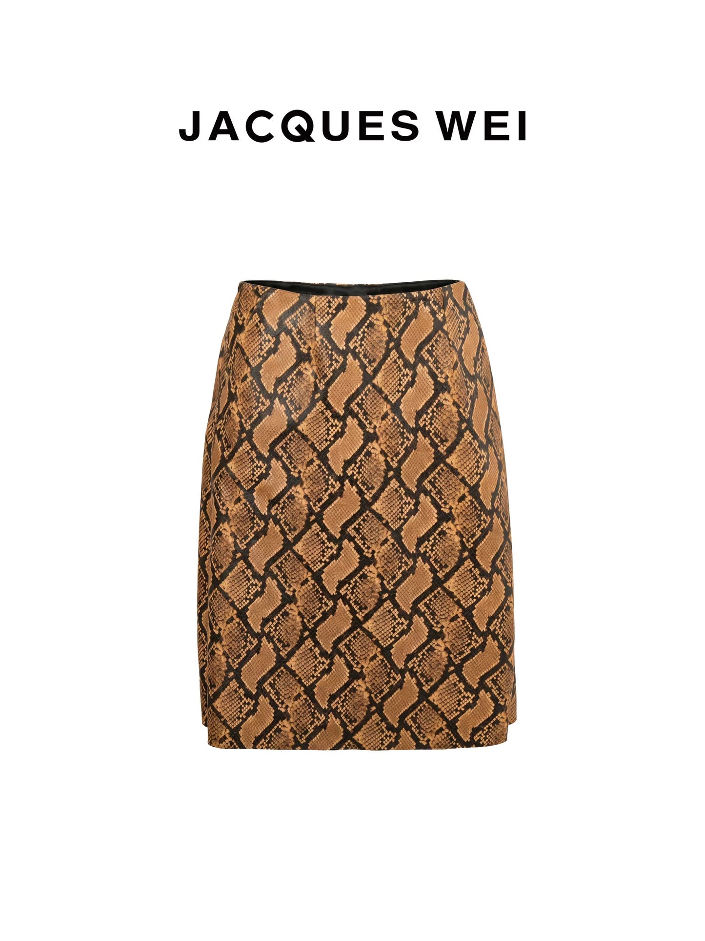 Brown Snake Embossed Leather Midi Skirt