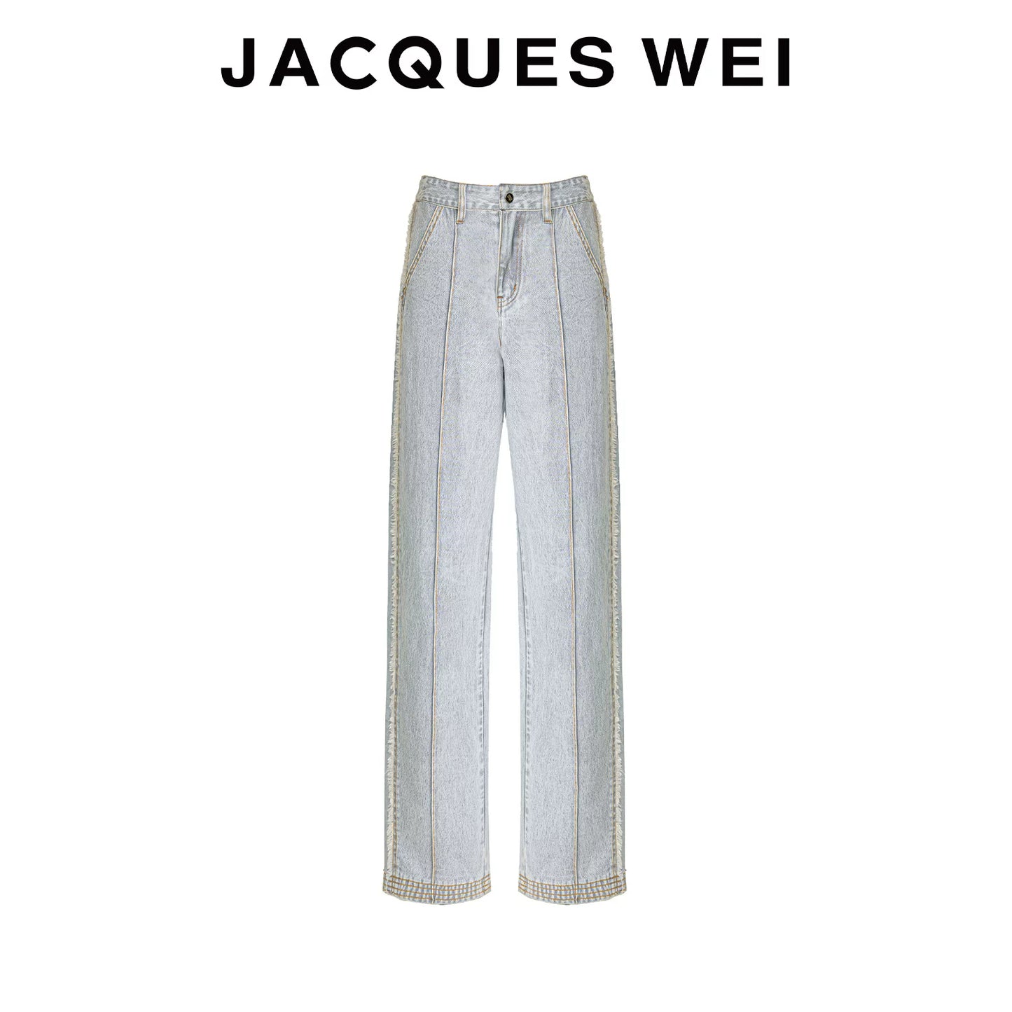 Light Gray Frayed Straight-Leg Jeans