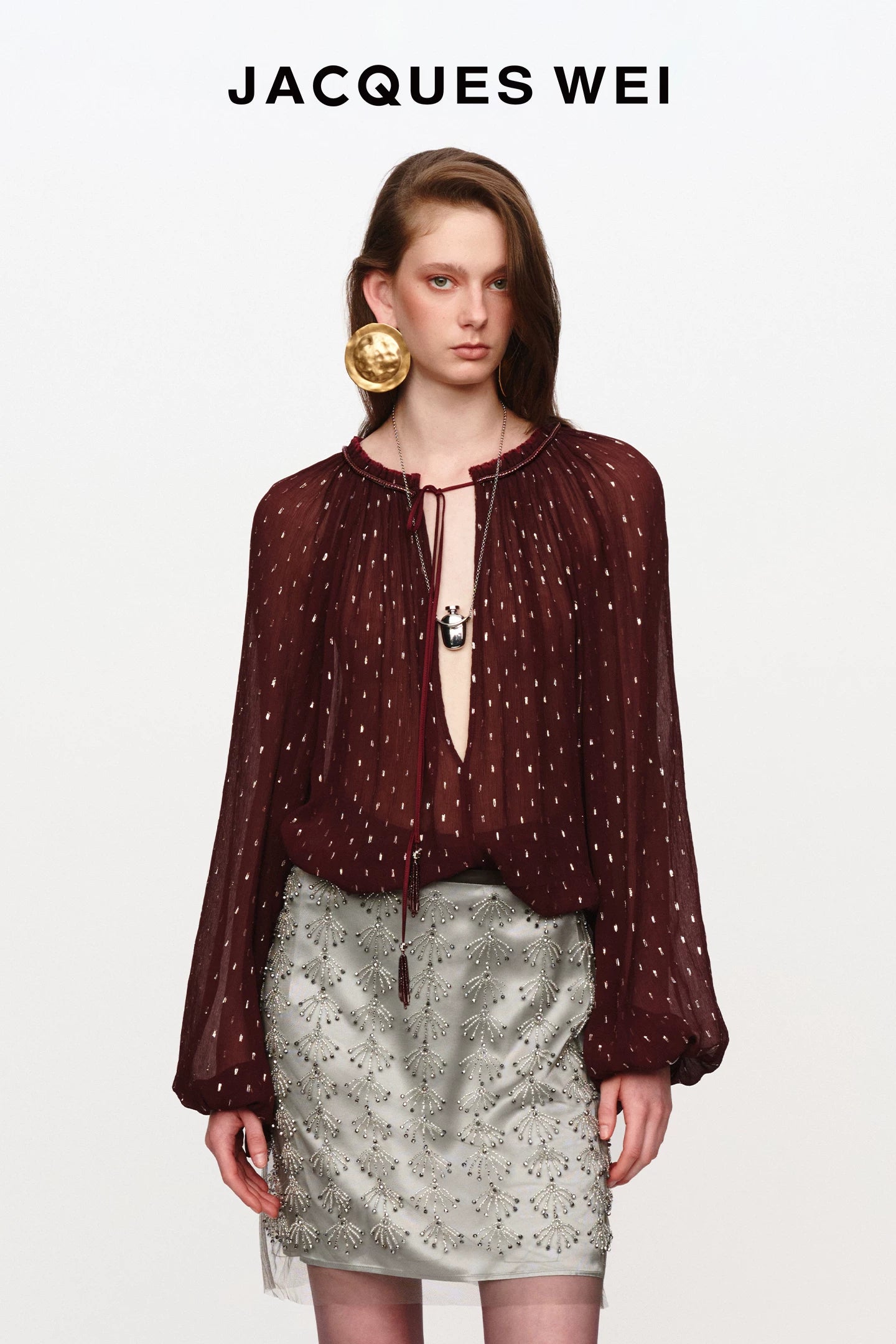 Lurex Sheer V-Neck Shirt