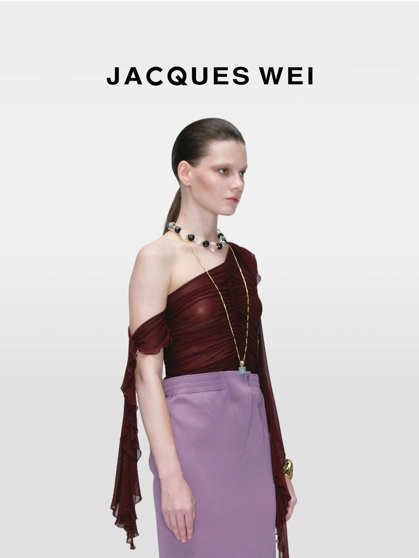 Dark Brown Draped Mesh Top