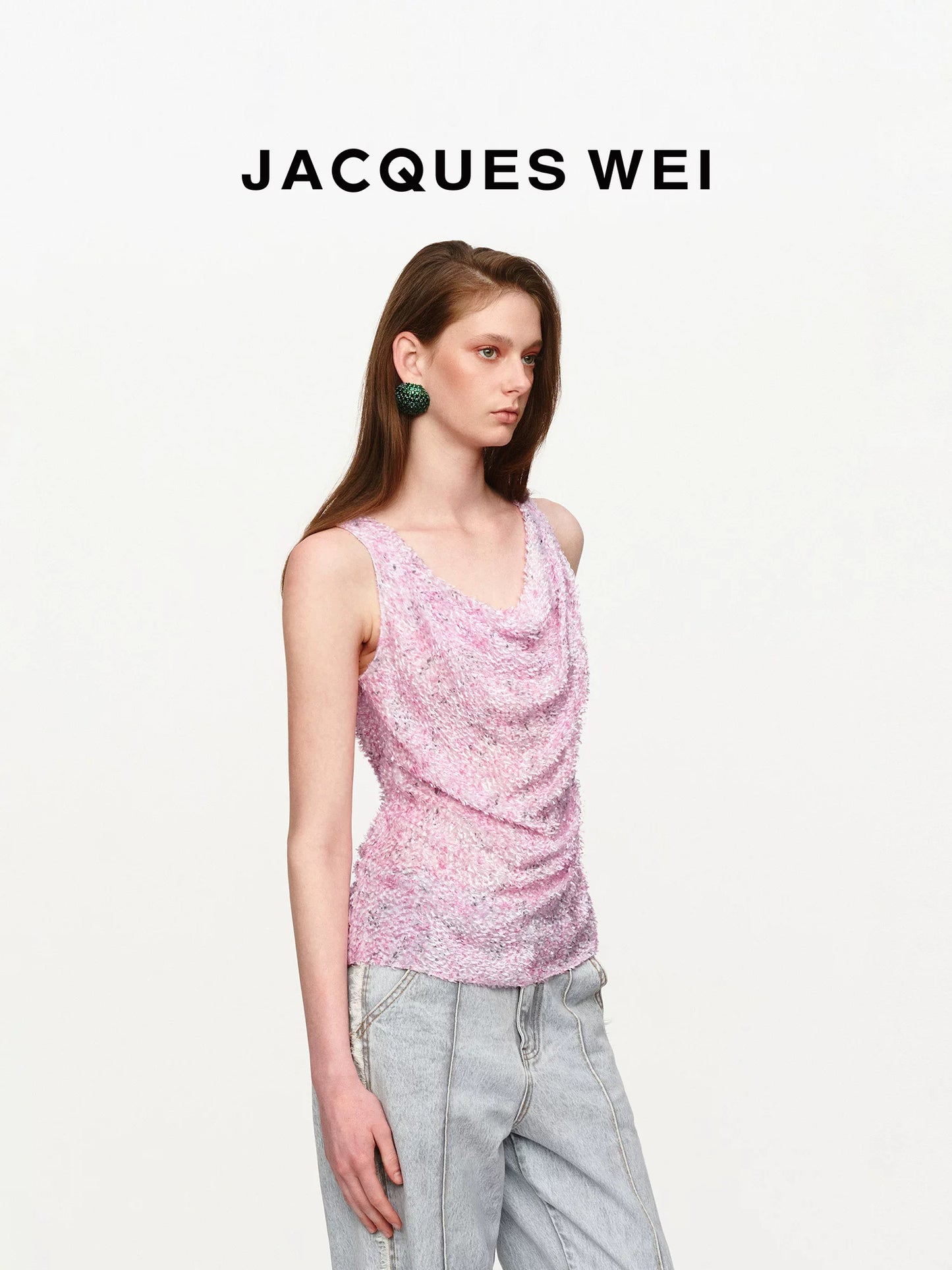 Pink Frayed Silk-Blend Scoop-Neck Tank Top