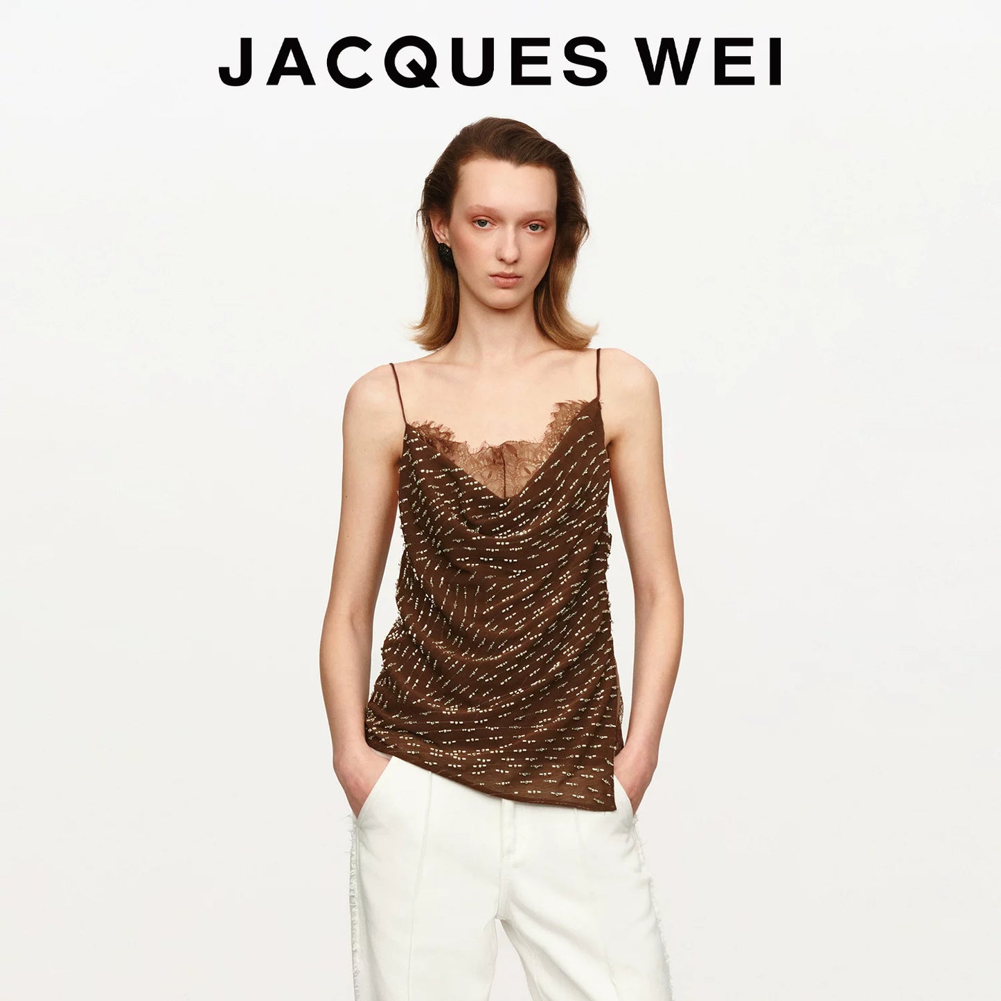 Beaded Lace Panel Silk Camisole