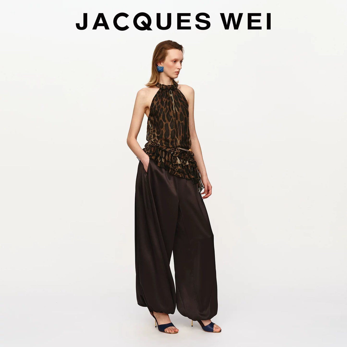 Golden Brown Draped Silk Blend Trousers