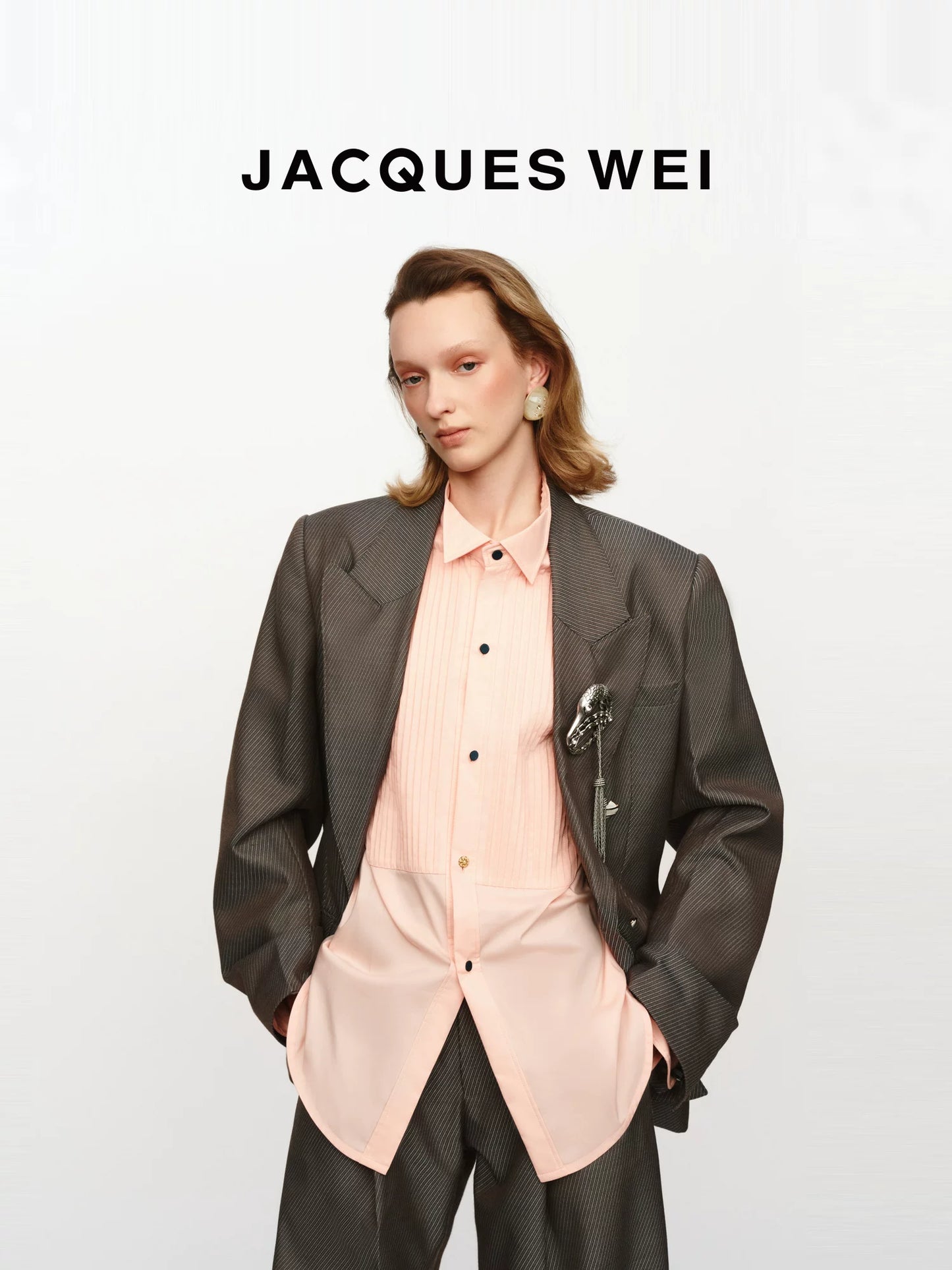 Pewter Grey Wool Blend Pinstripe Blazer