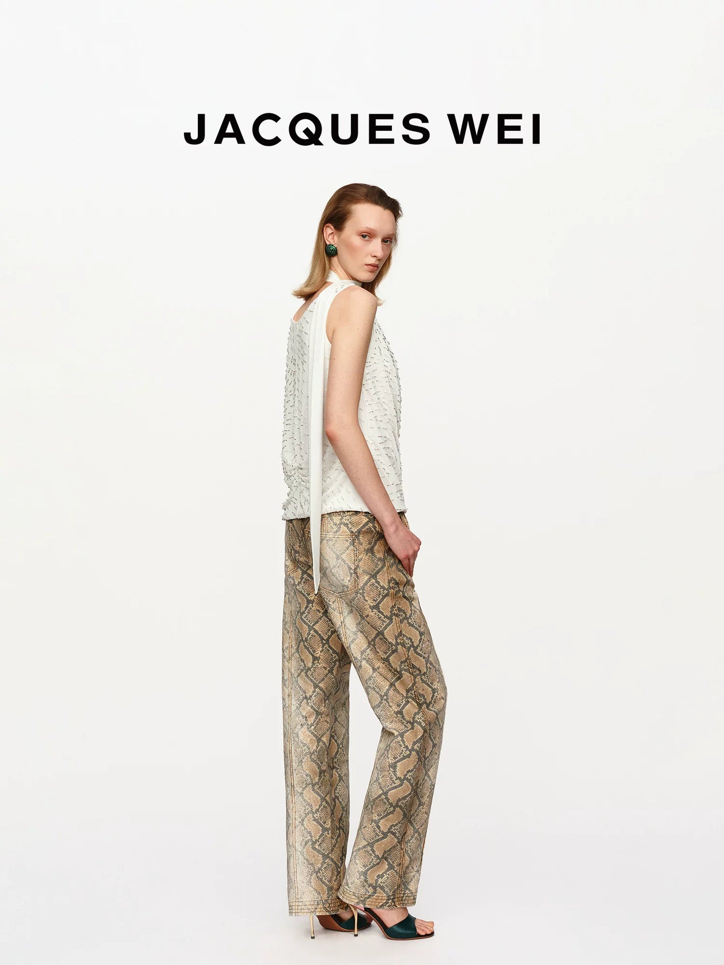 Vintage Snake Print Straight-Leg Trousers
