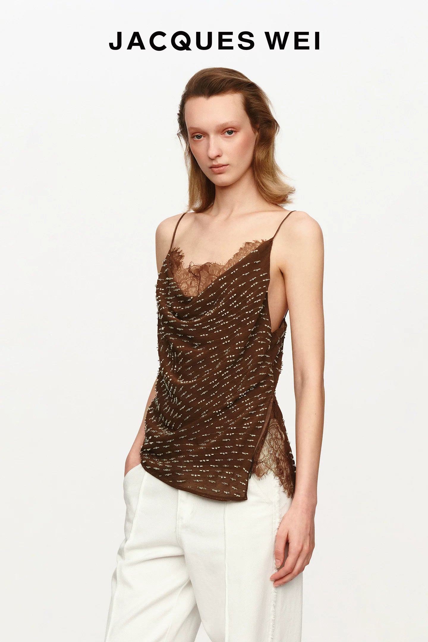 Beaded Lace Panel Silk Camisole