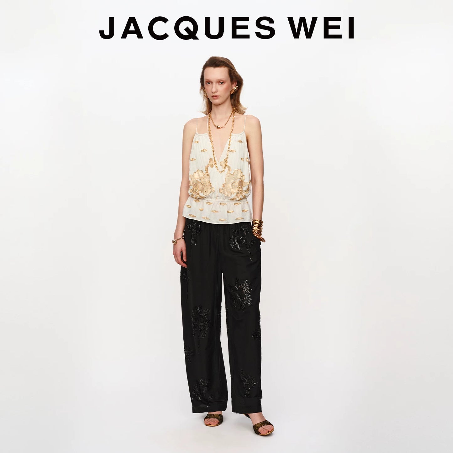 Black Floral Embroidered Tailored Trousers