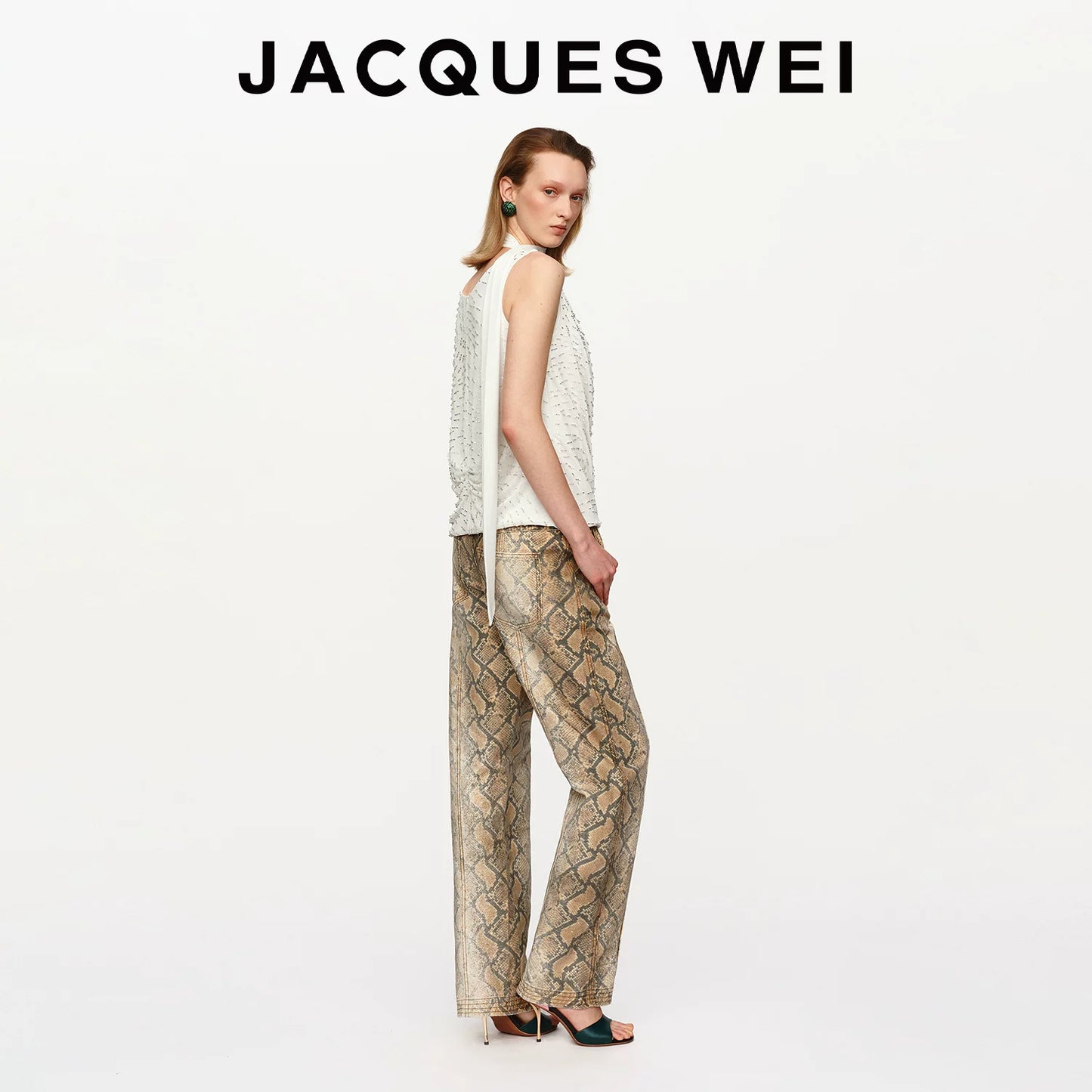 Vintage Snake Print Straight-Leg Trousers