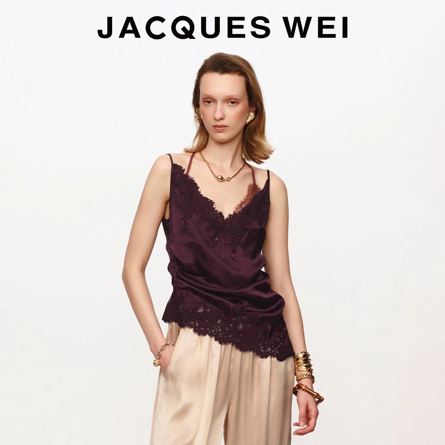 Purple Satin Lace-Up Cami