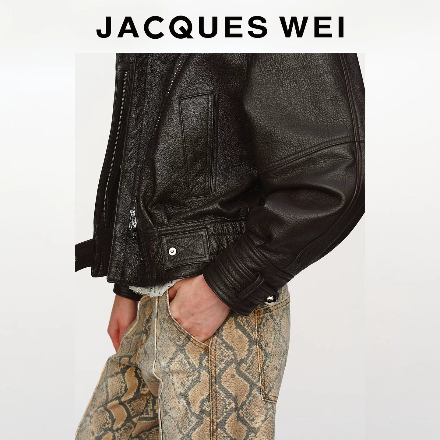 Dark Brown Crinkled Leather Collar Jacket