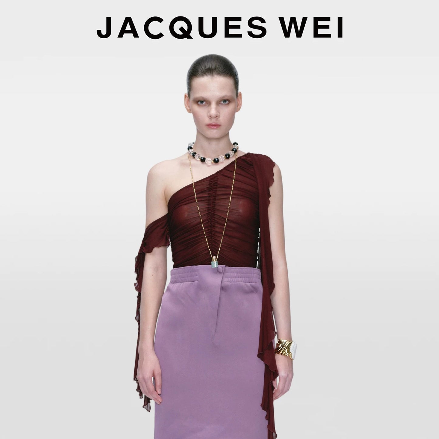 Dark Brown Draped Mesh Top