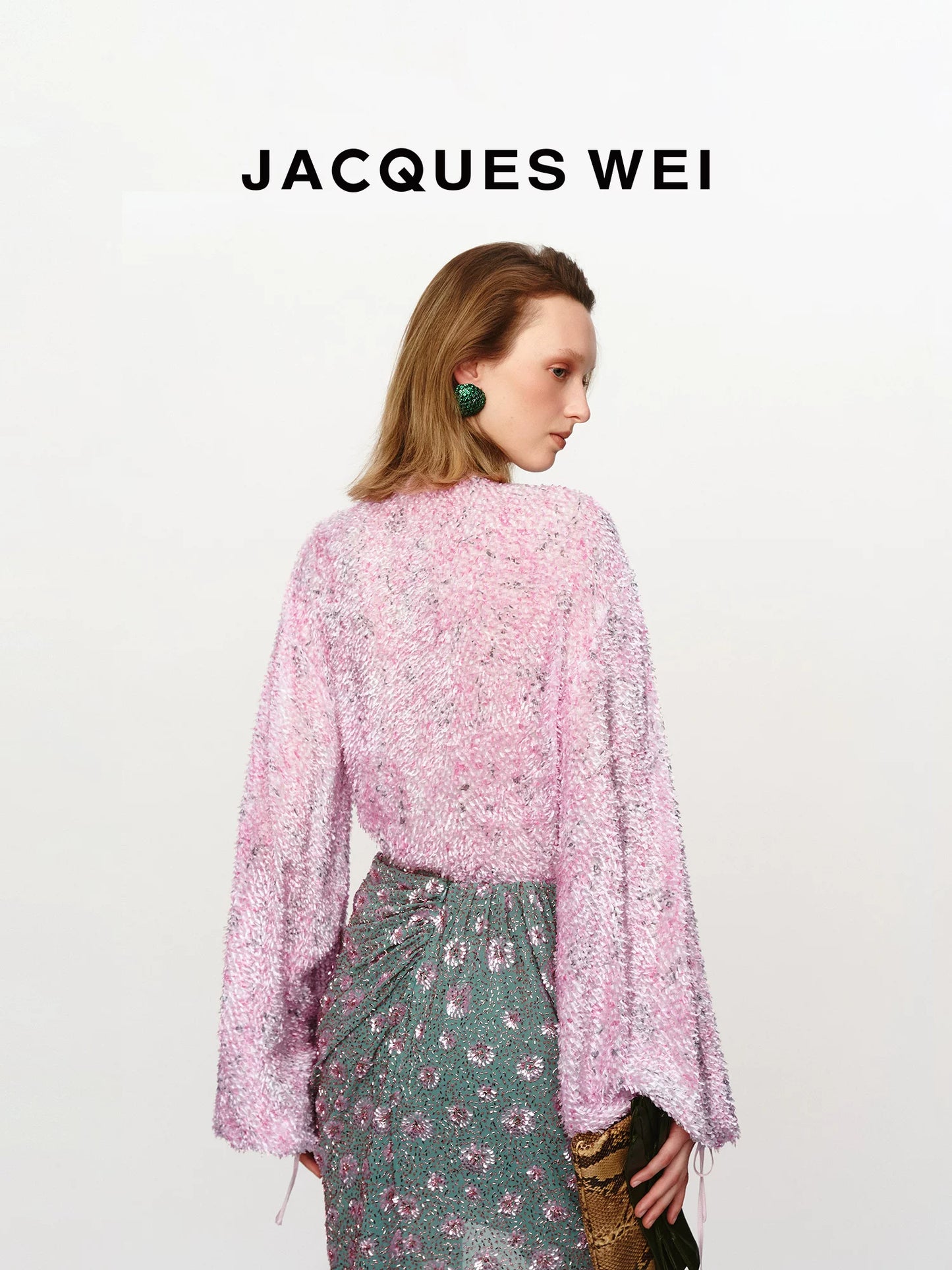 Pink Frayed Silk-Blend Irregular V-Neck Tie Blouse