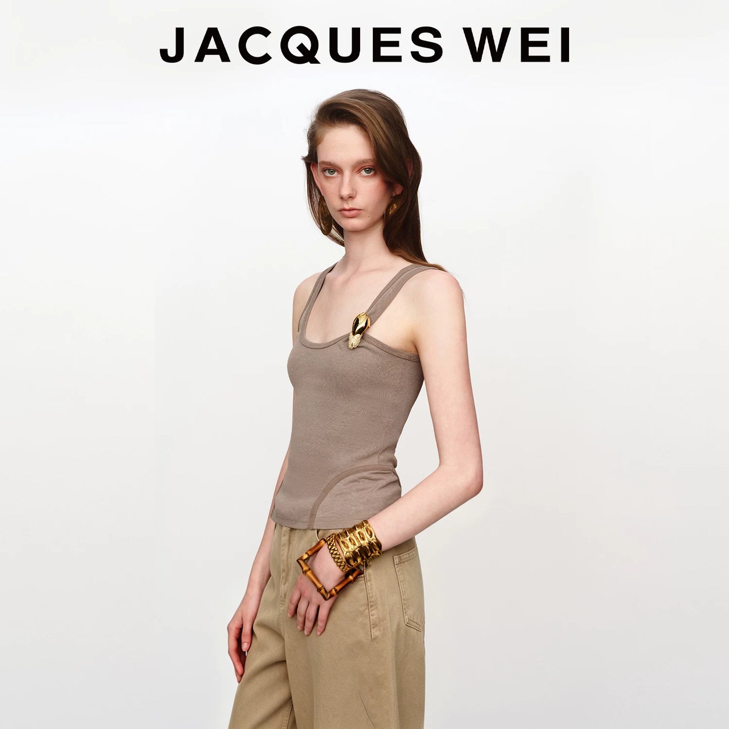 Sand Metal Flower Detail Backless Top