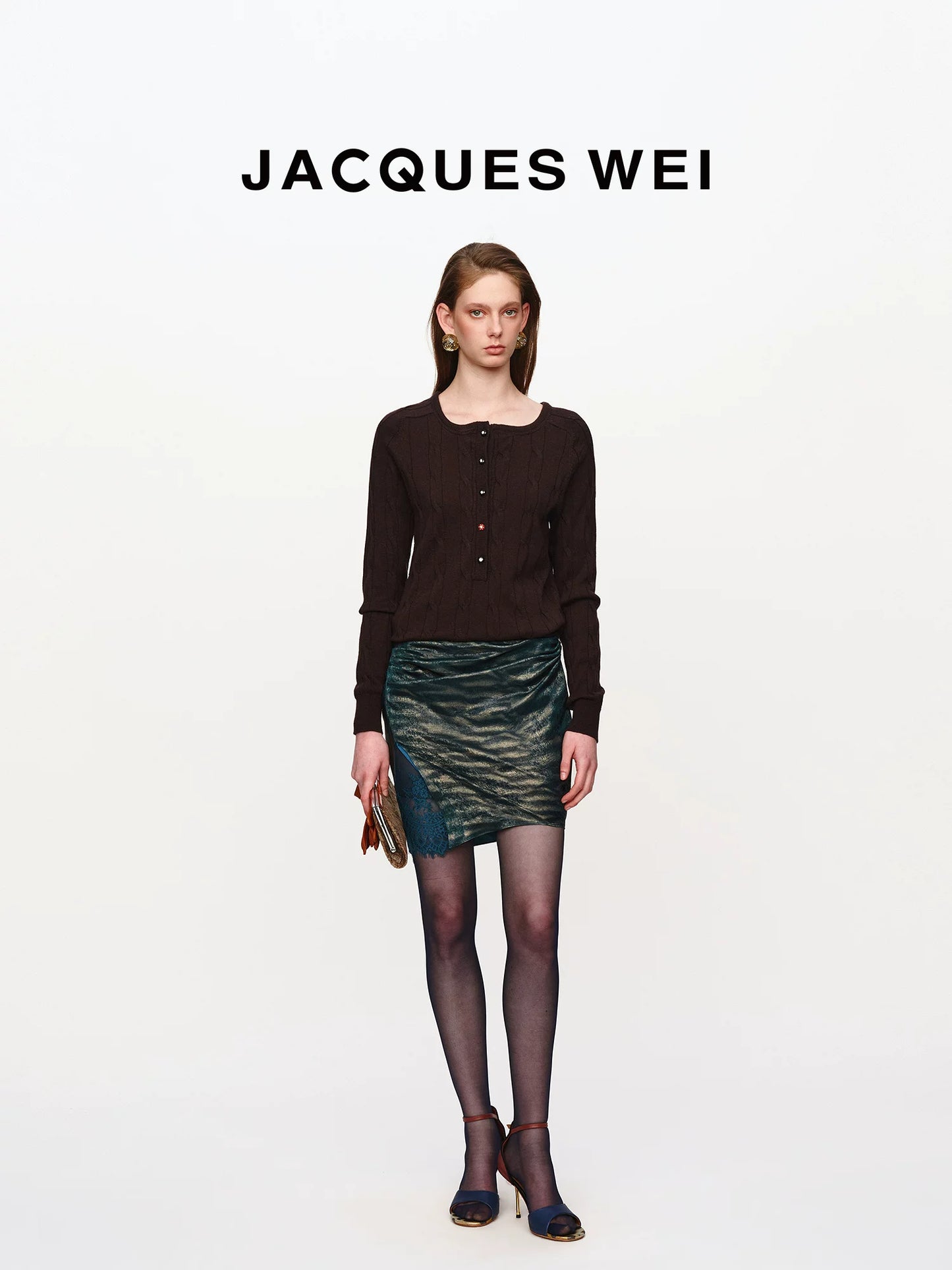 Dark Green Floral Pleated Midi Skirt
