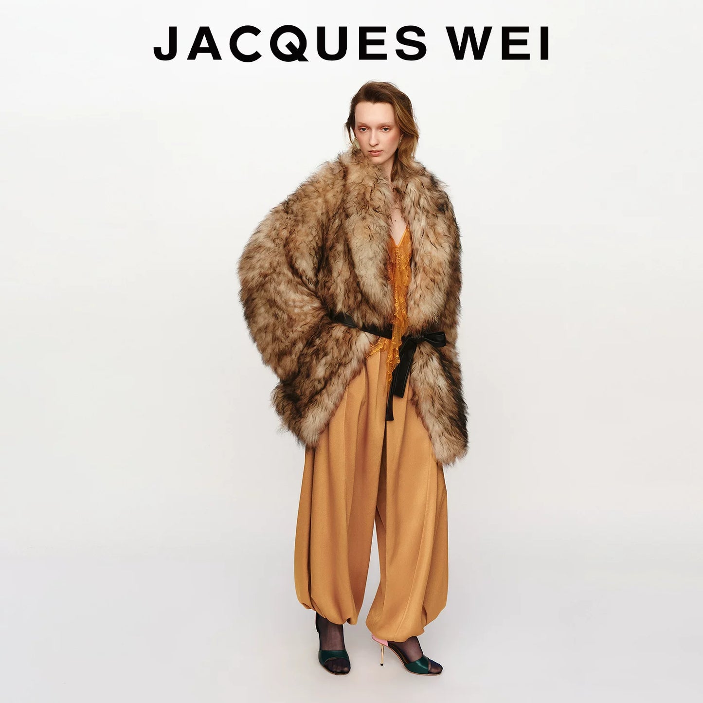Golden Brown Draped Silk Blend Trousers