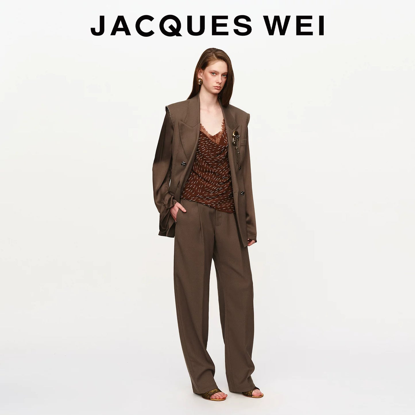 Dark Camel Double-Breasted Wool Blazer
