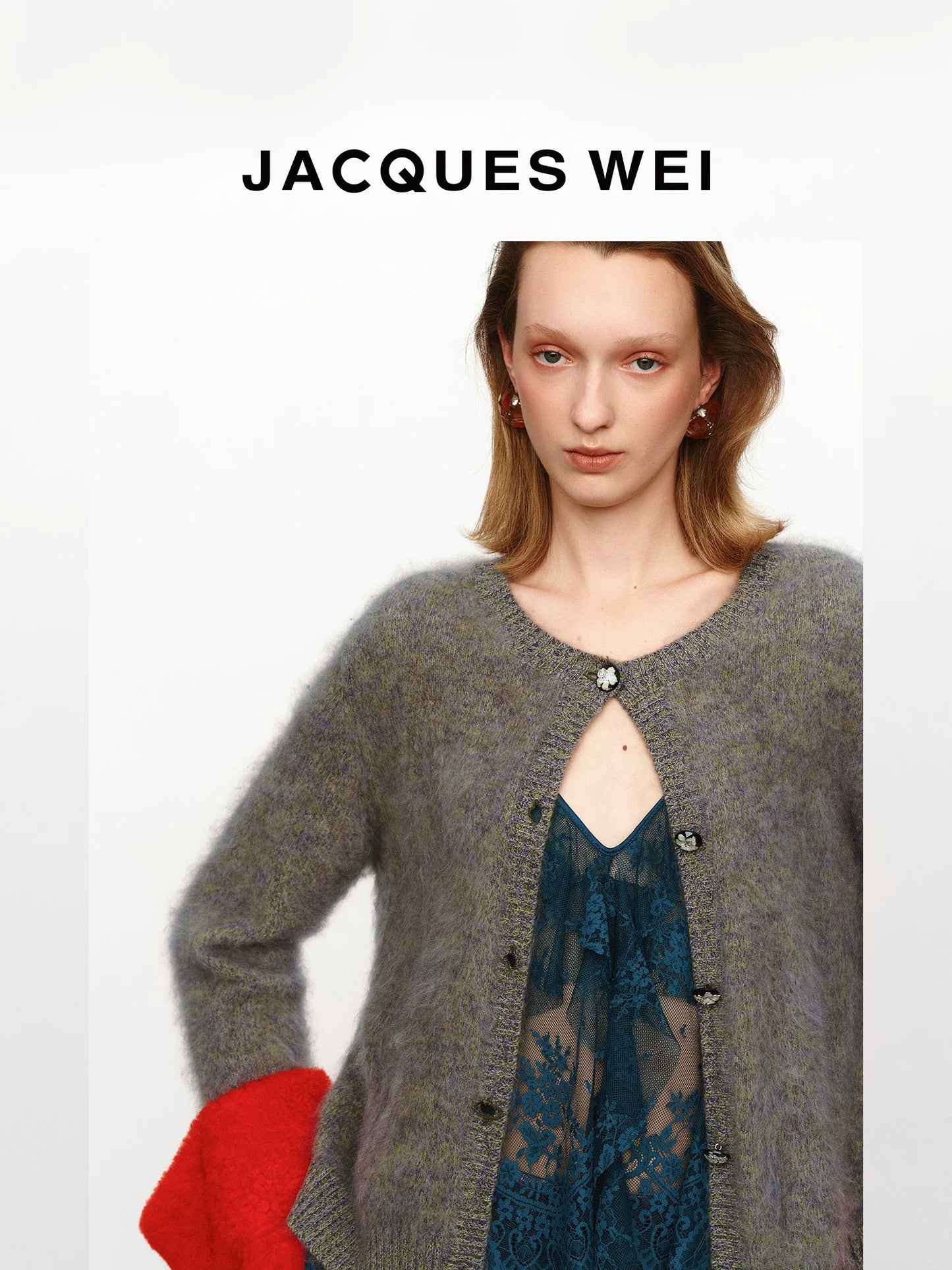 Merino Wool Knit Cardigan with Detachable Leather Sleeves