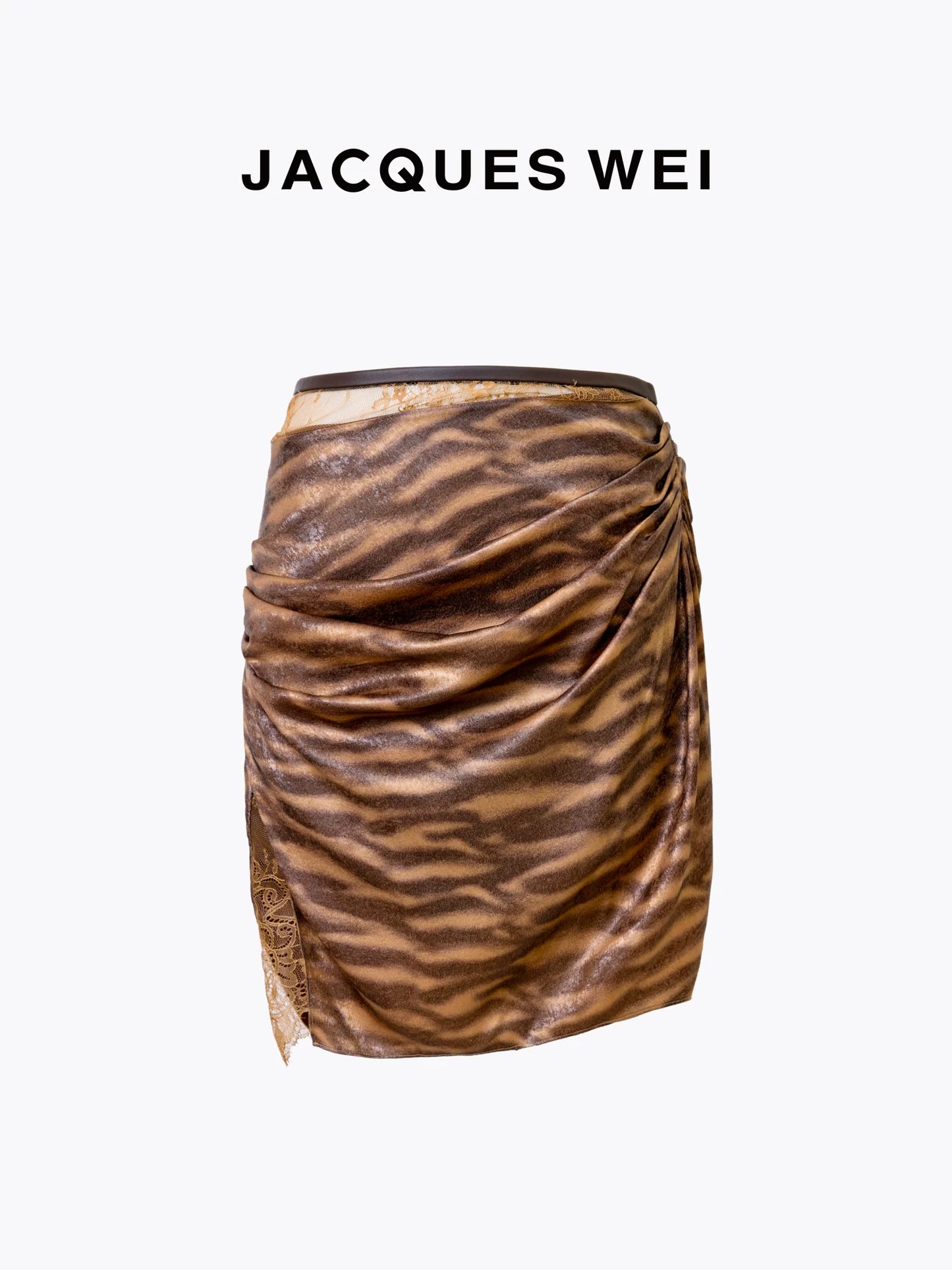 Coffee Floral Jacquard Silk-Panel Pleated Midi Skirt