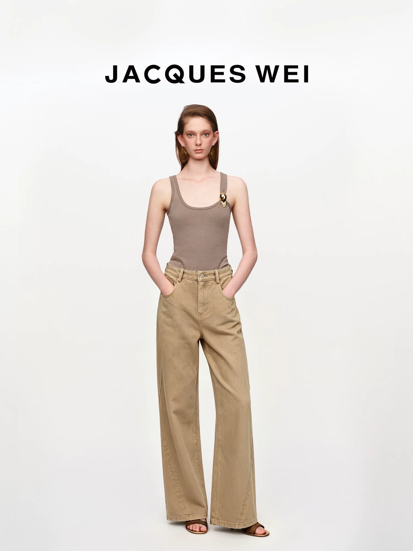 Sand Metal Flower Detail Backless Top