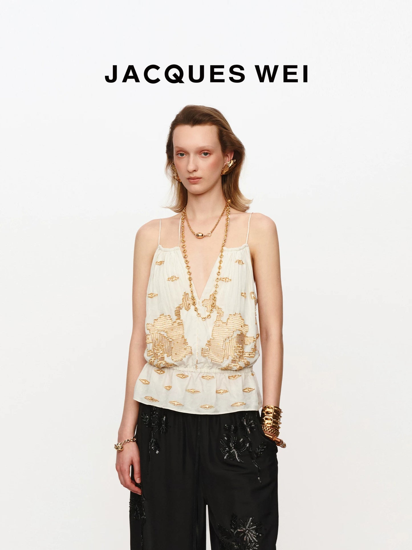 White Embroidered Silk Cami