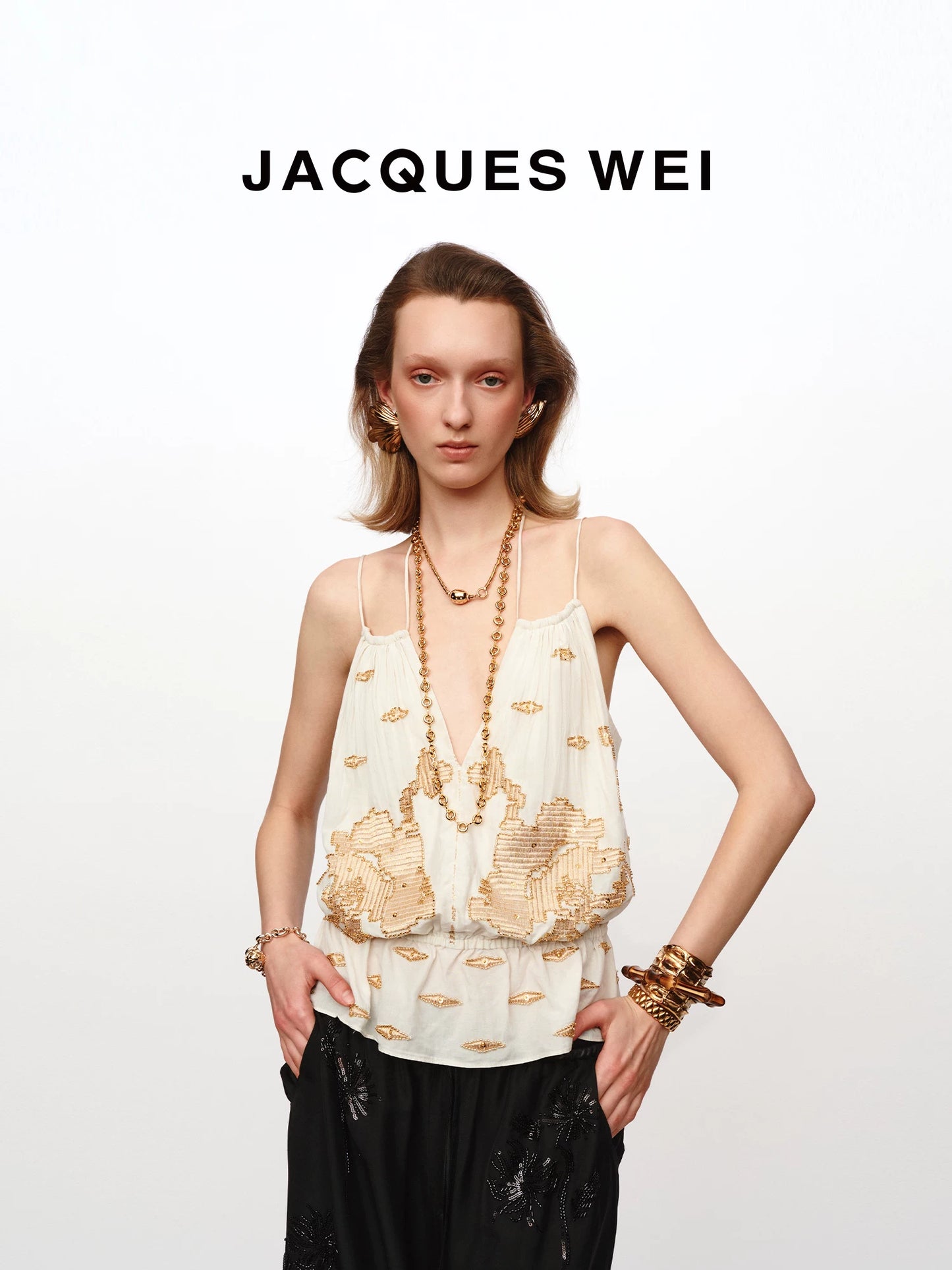 White Embroidered Silk Cami