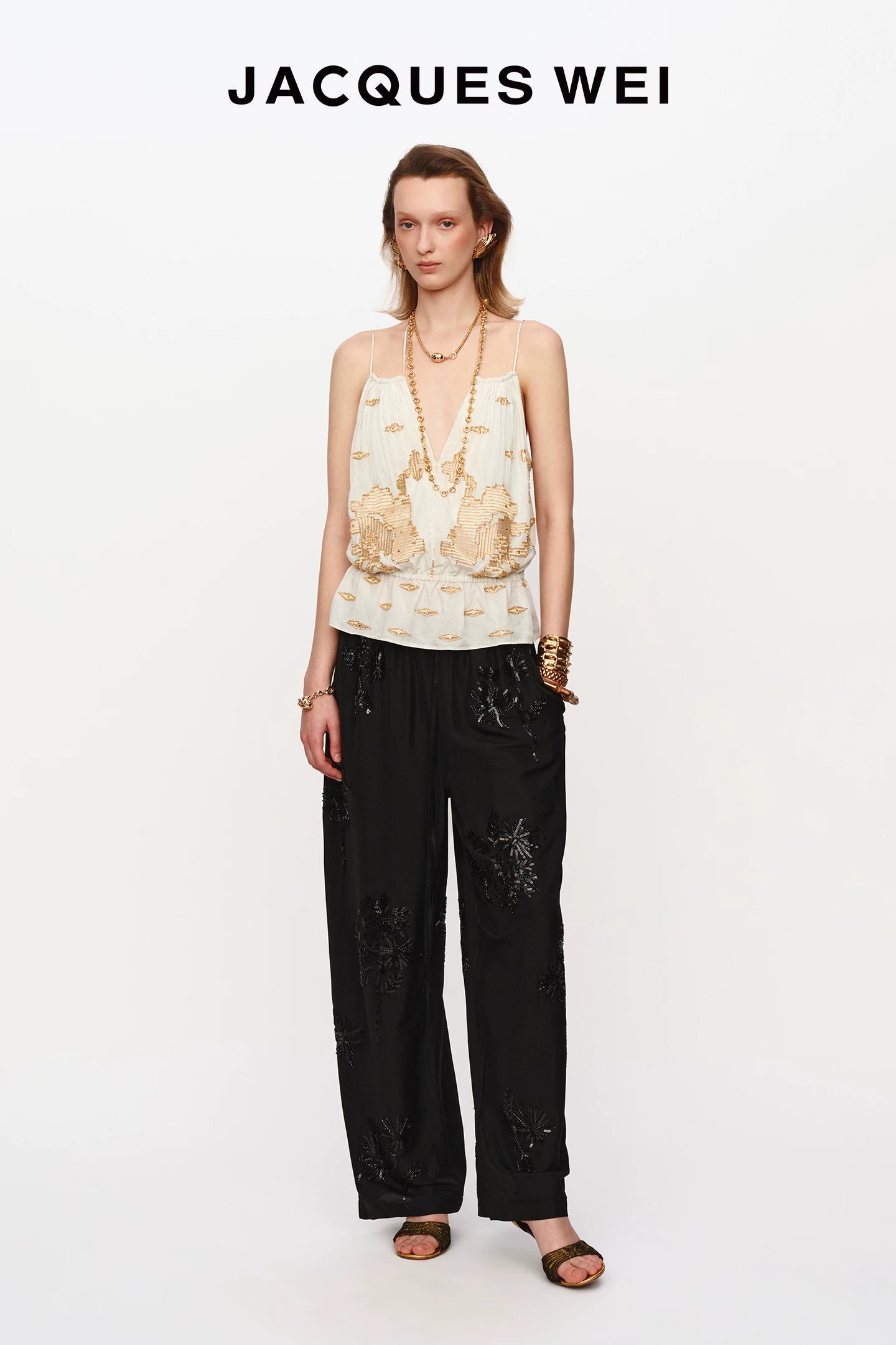 Black Floral Embroidered Tailored Trousers