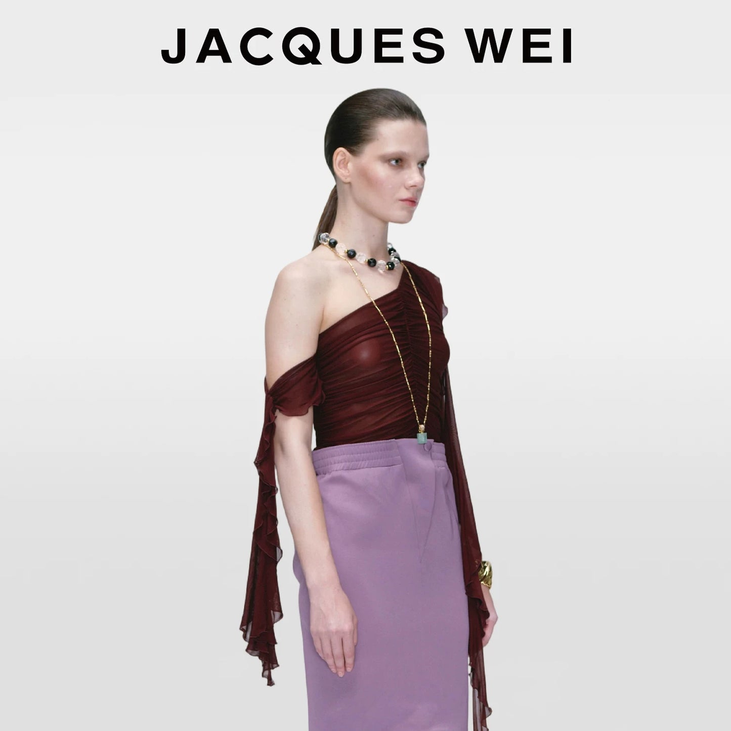 Dark Brown Draped Mesh Top
