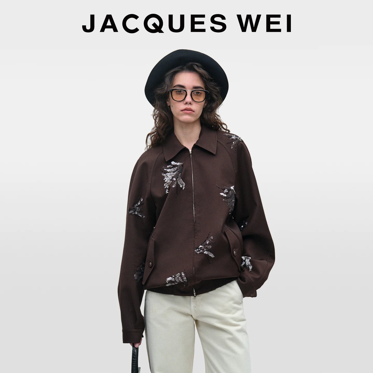 Dark Brown Floral-Embroidered Jacket