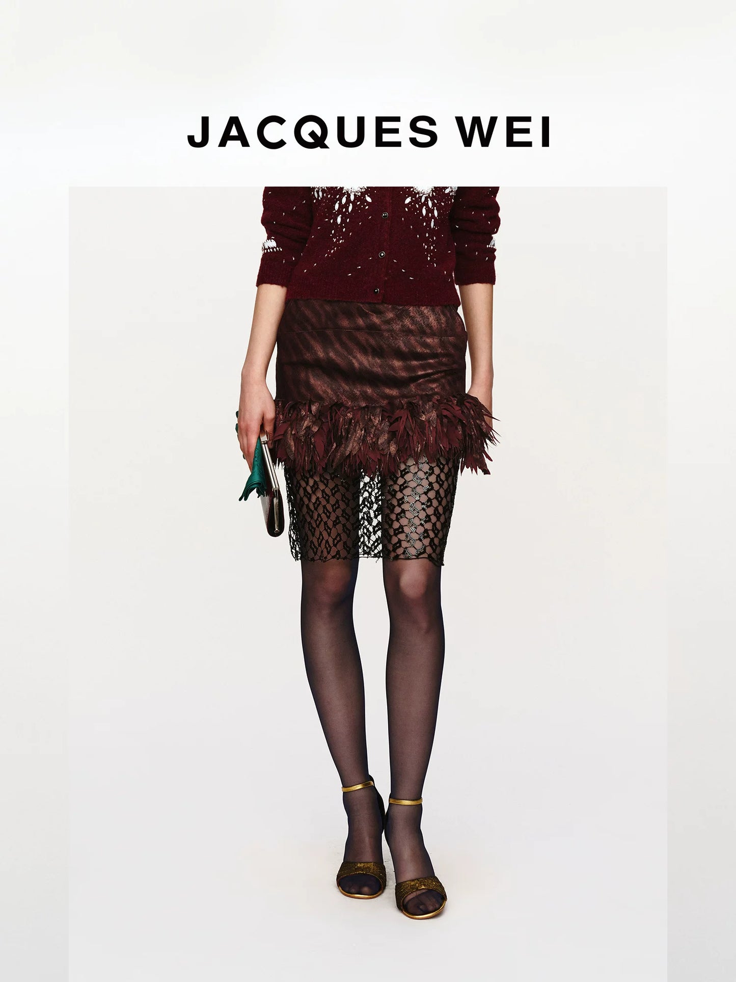 Burgundy Floral Lace-Trim Sheer Sequin Skirt