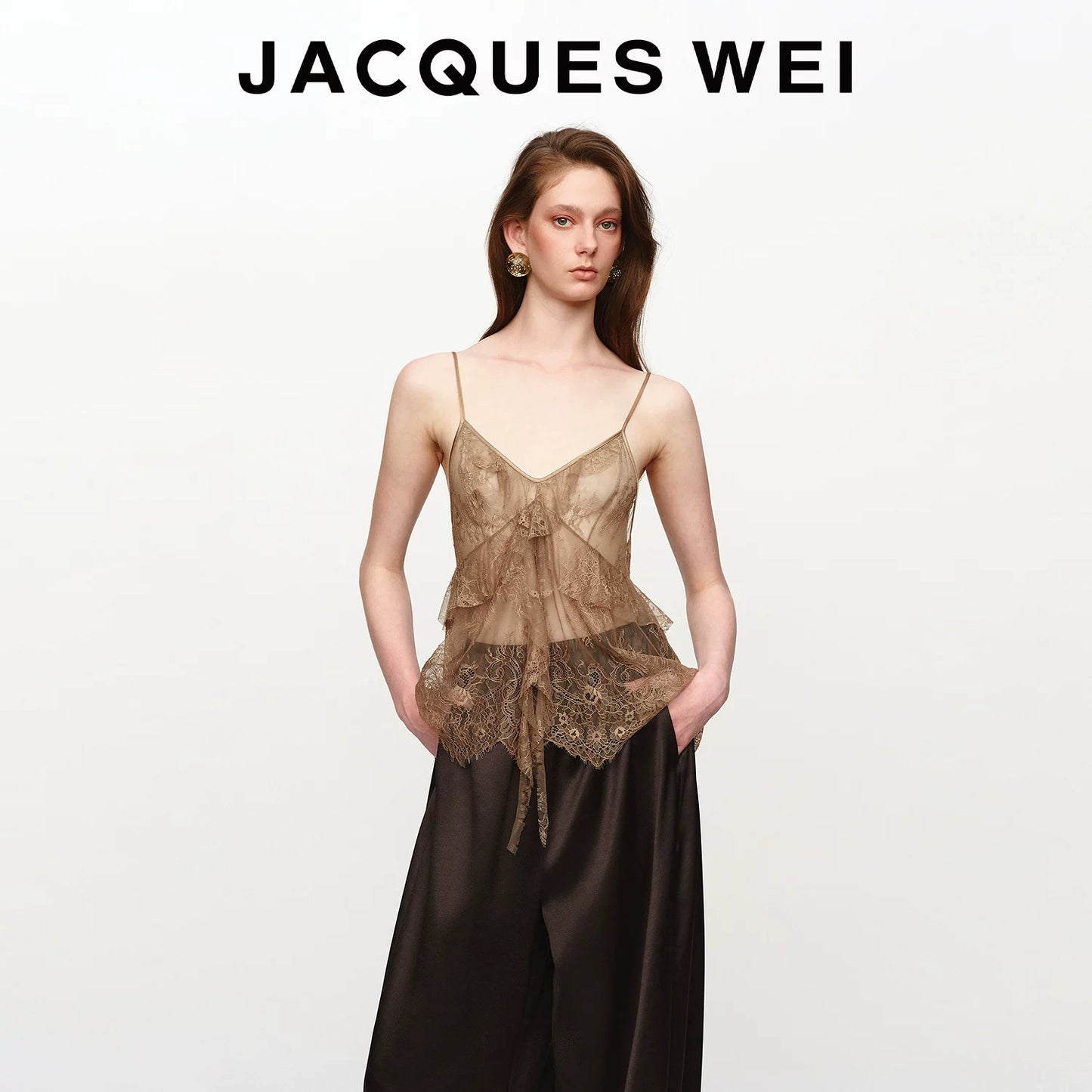 V-Neck Lace Trim Silk Camisole