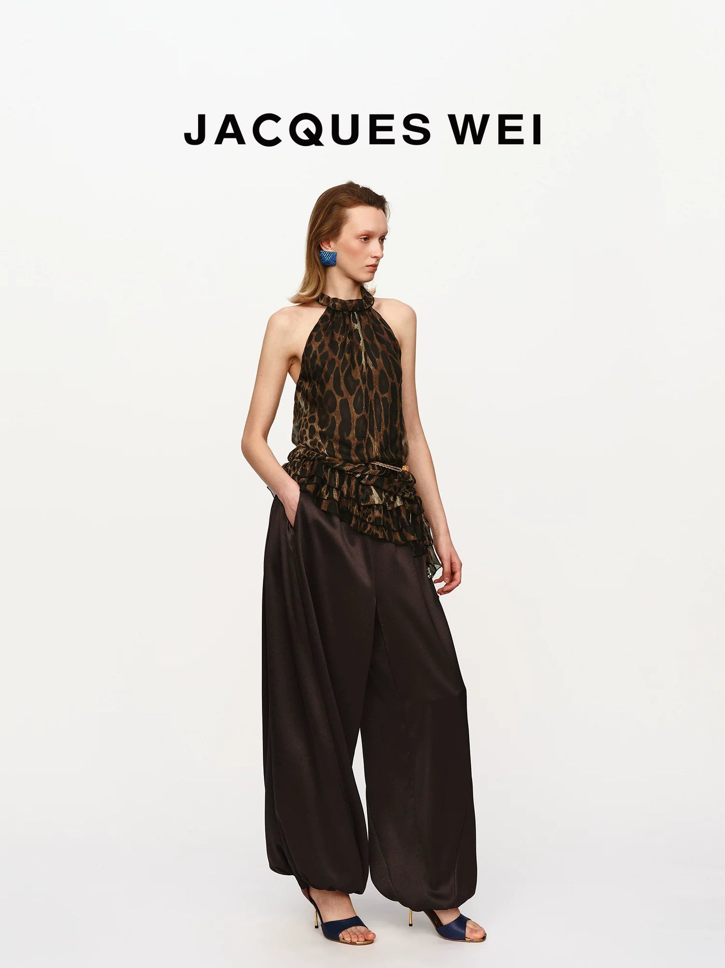 Golden Brown Draped Silk Blend Trousers