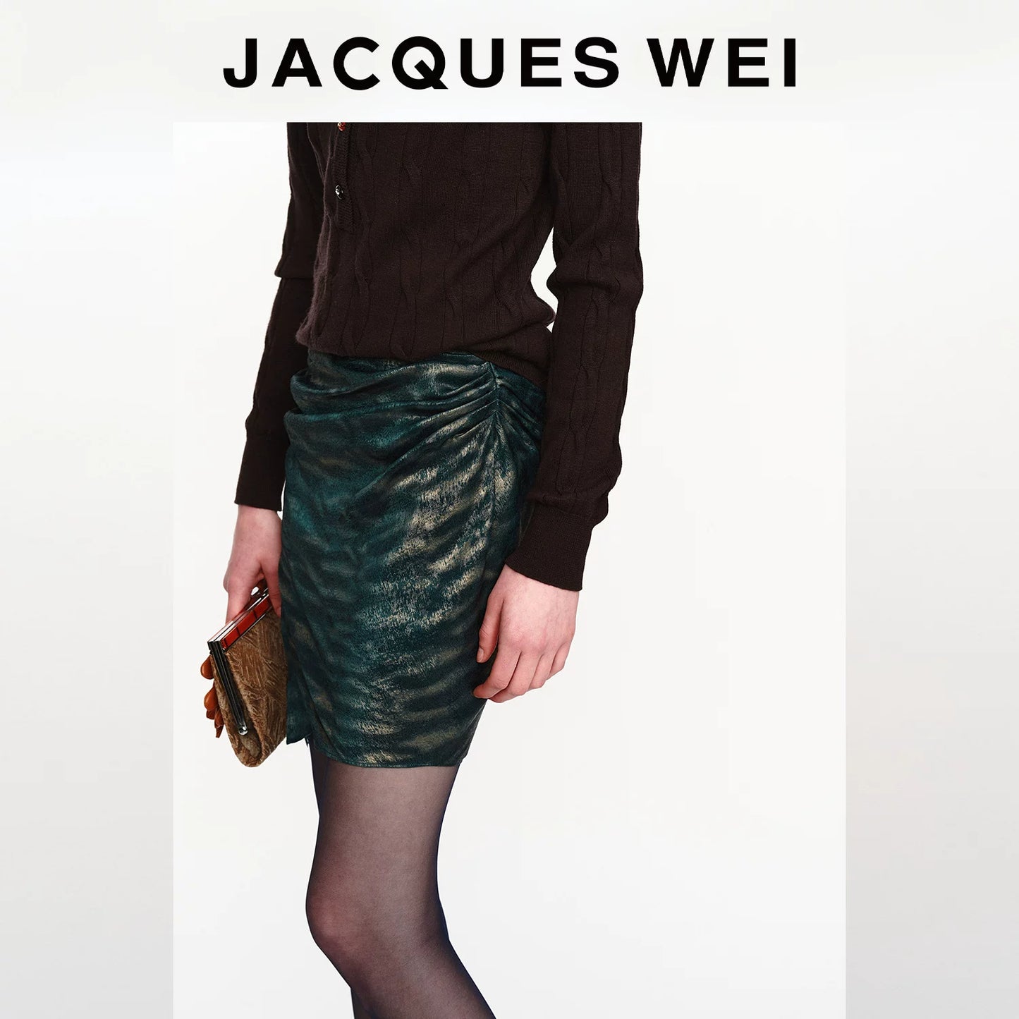 Dark Green Floral Pleated Midi Skirt
