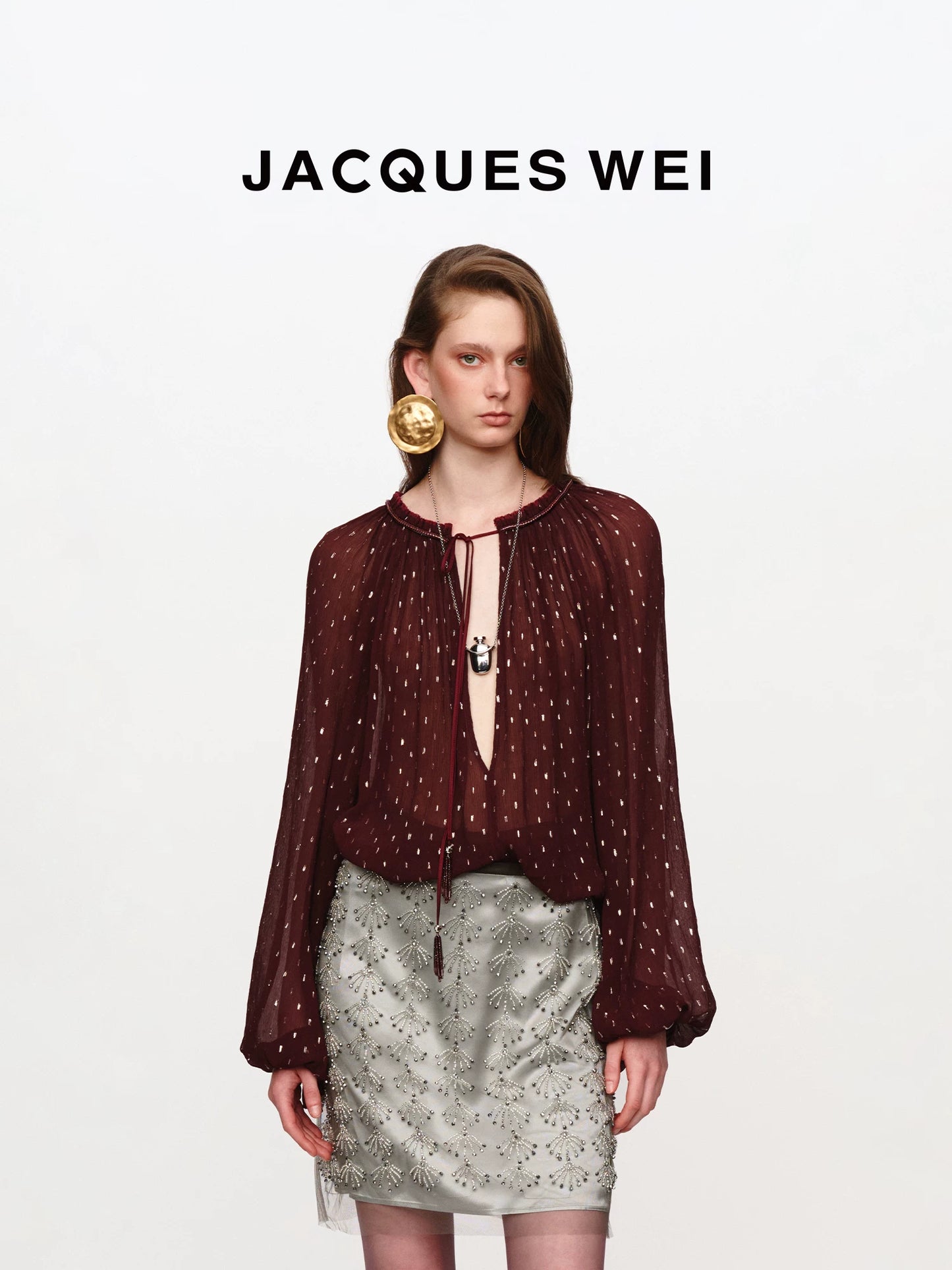 Lurex Sheer V-Neck Shirt