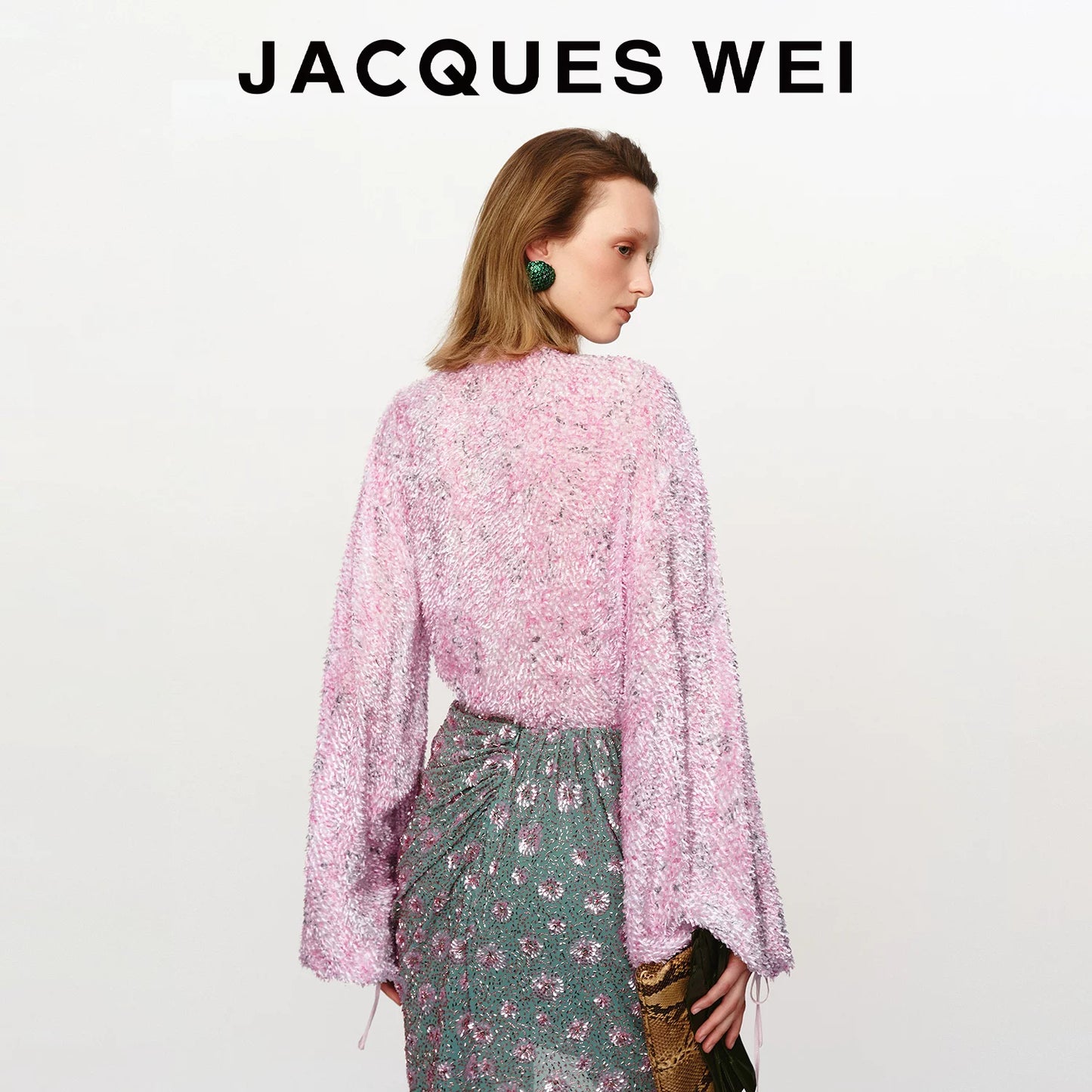 Pink Frayed Silk-Blend Irregular V-Neck Tie Blouse