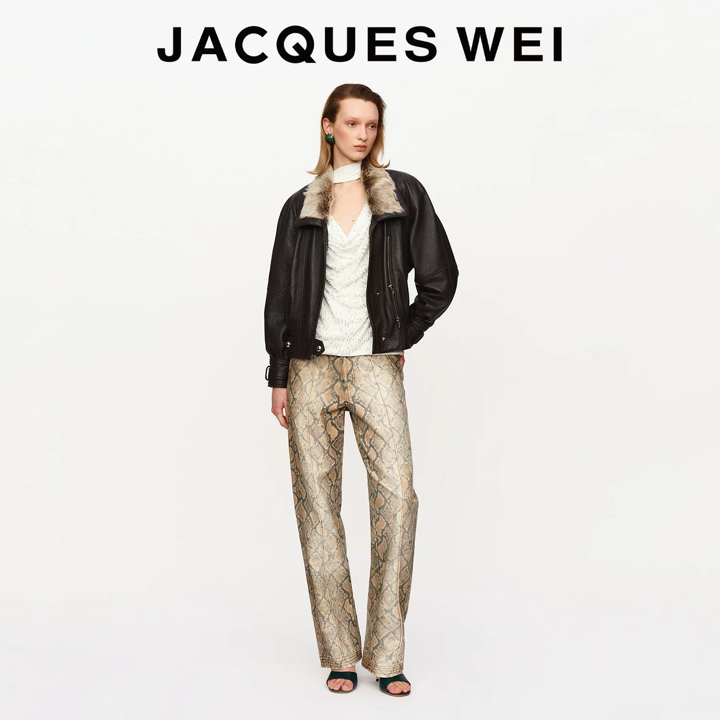 Vintage Snake Print Straight-Leg Trousers