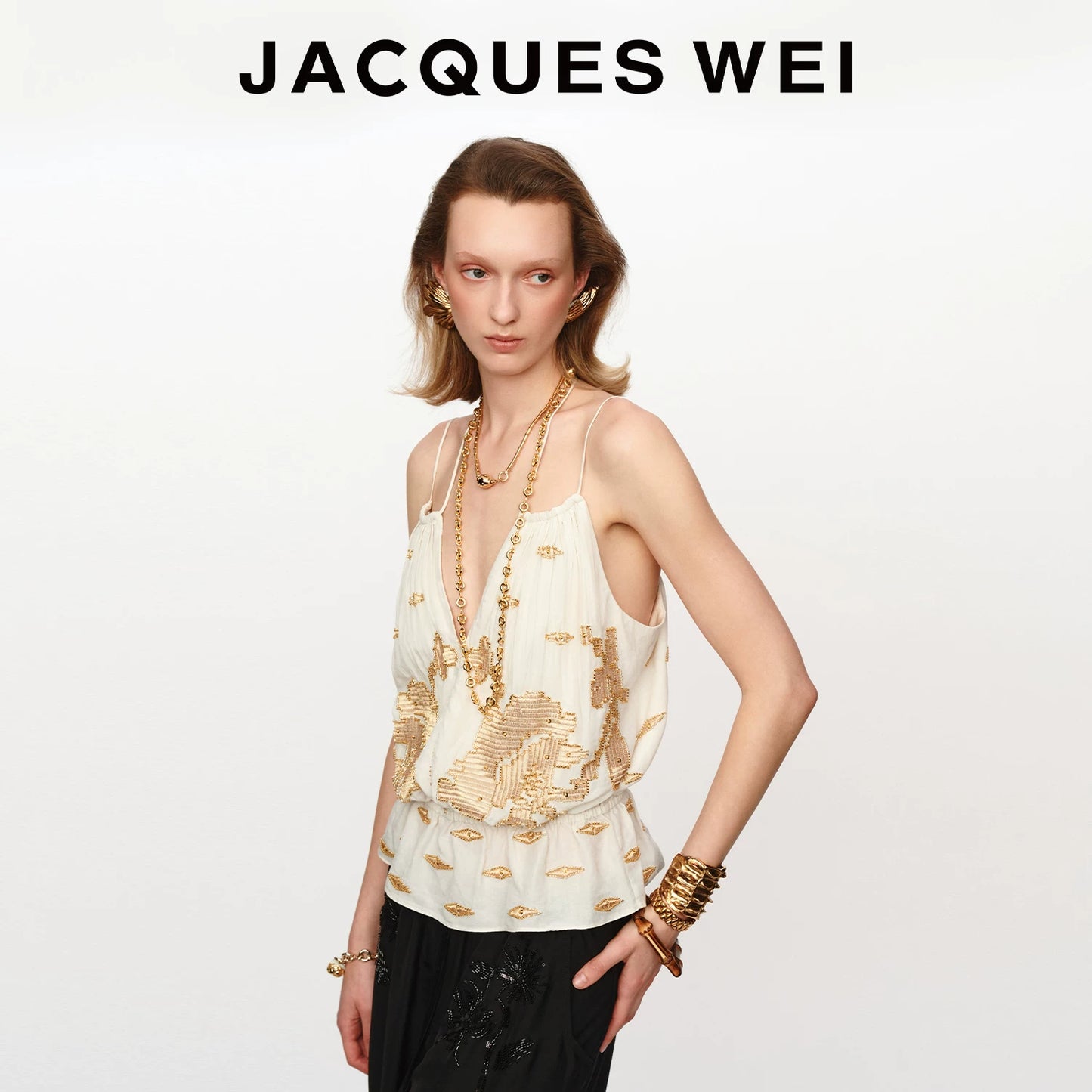 White Embroidered Silk Cami