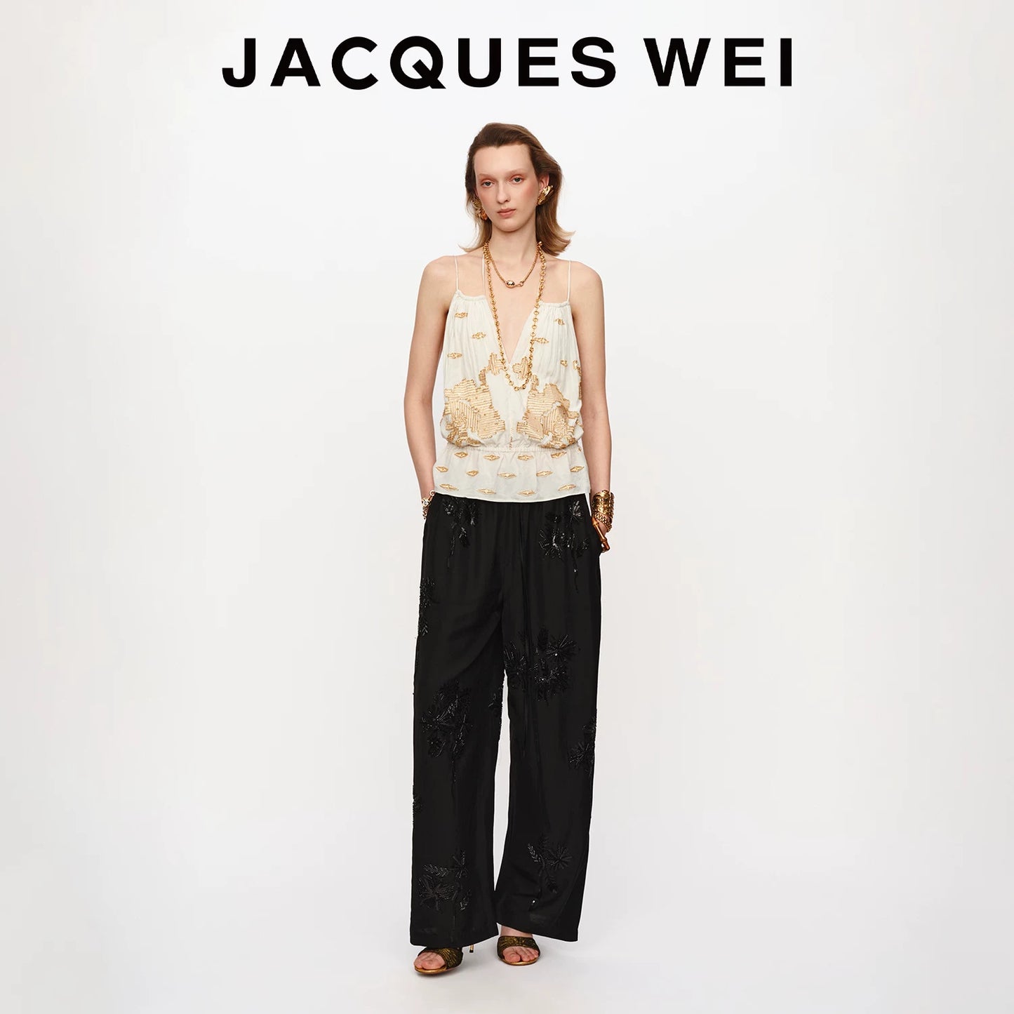 Black Floral Embroidered Tailored Trousers