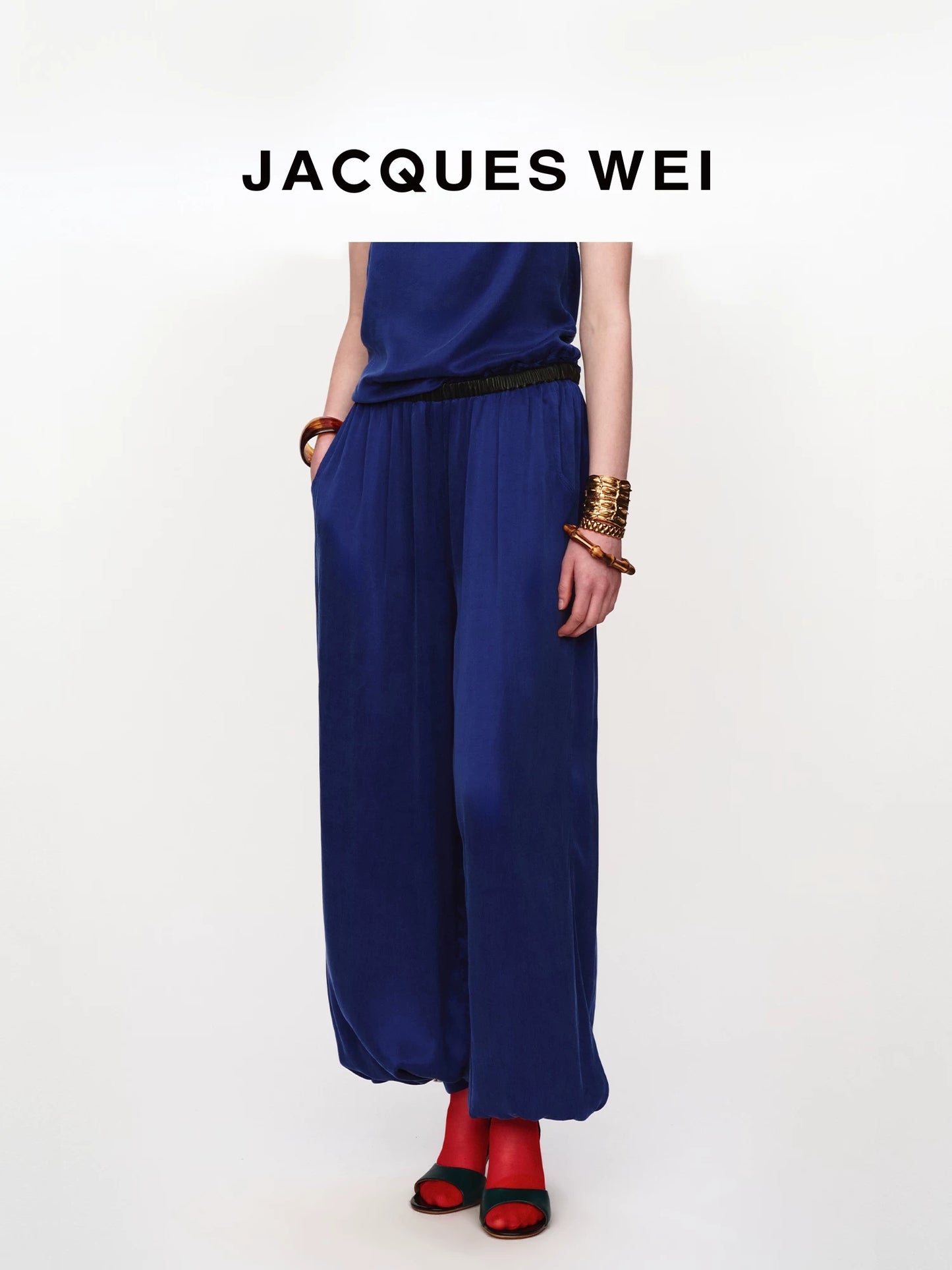 Sapphire Blue Pleated Lantern Pants
