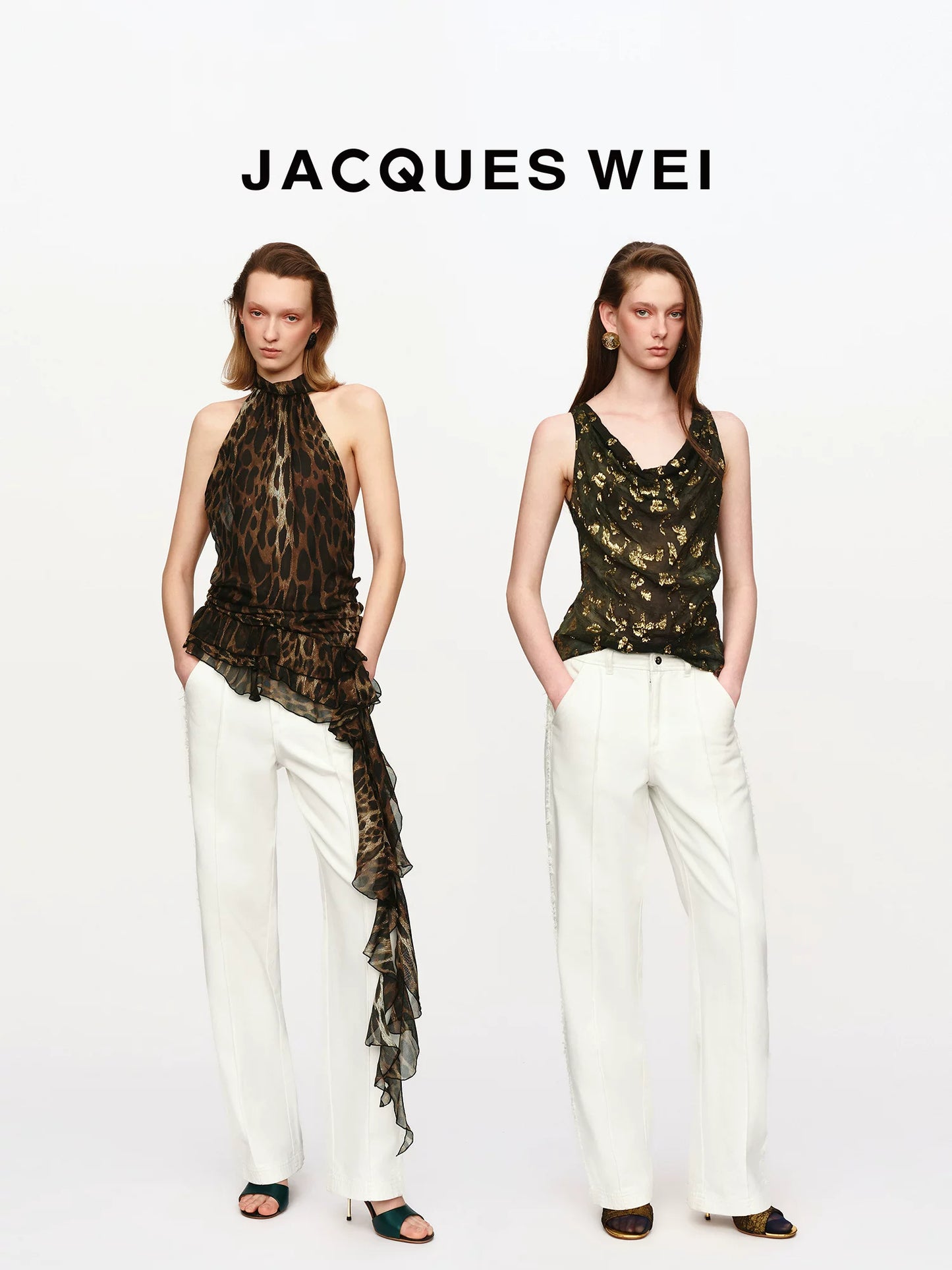 White Frayed-Hem Straight-Leg Trousers