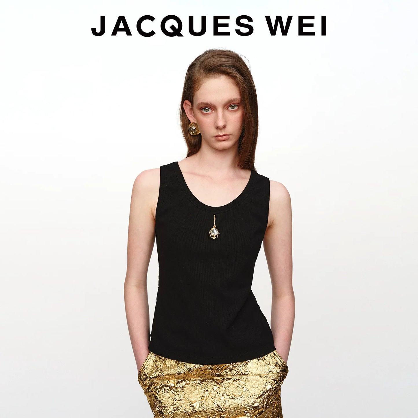 Water Drop Pendant Knit-Panel Camisole