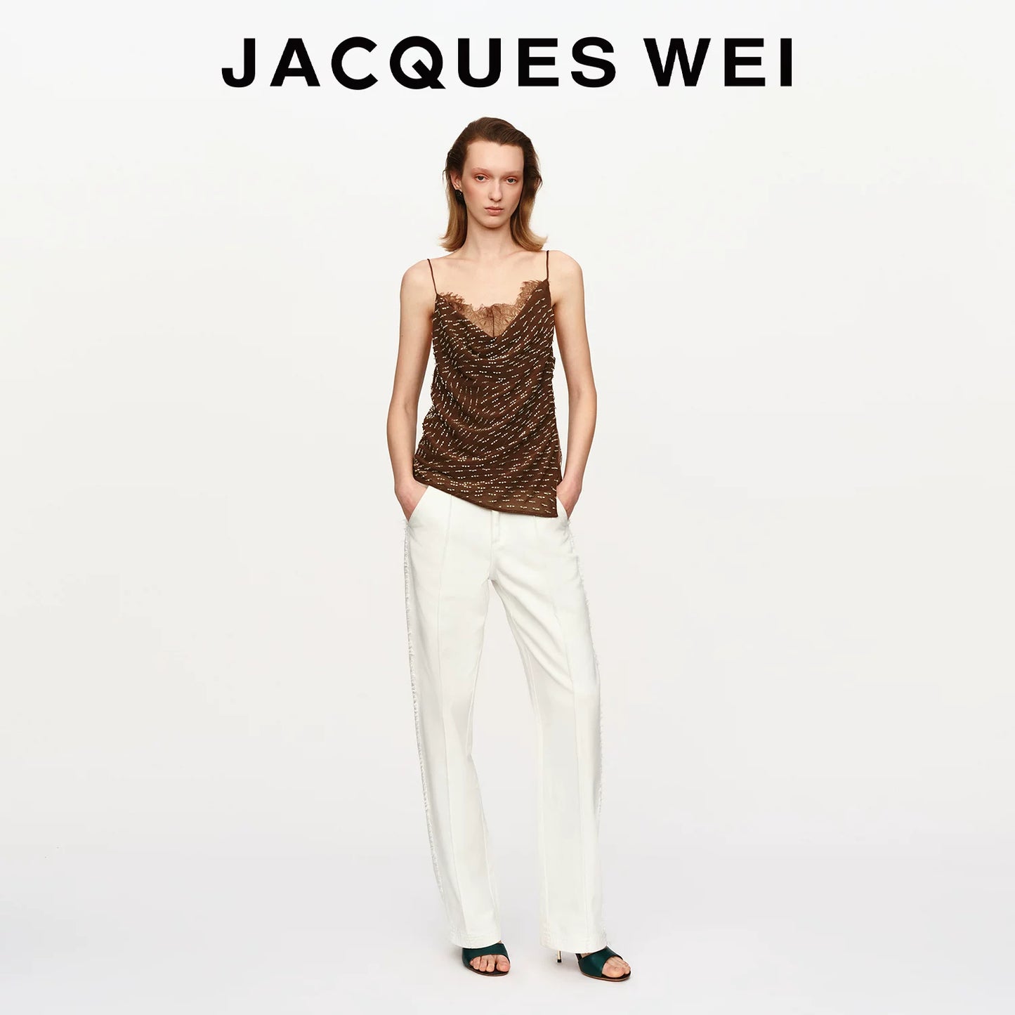 White Frayed-Hem Straight-Leg Trousers