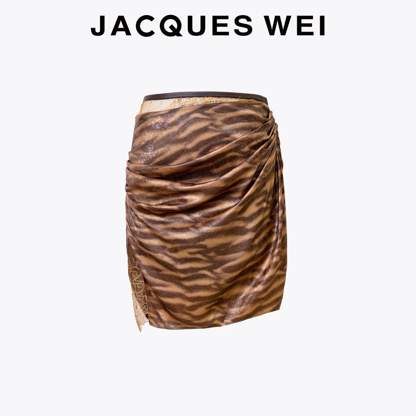 Coffee Floral Jacquard Silk-Panel Pleated Midi Skirt