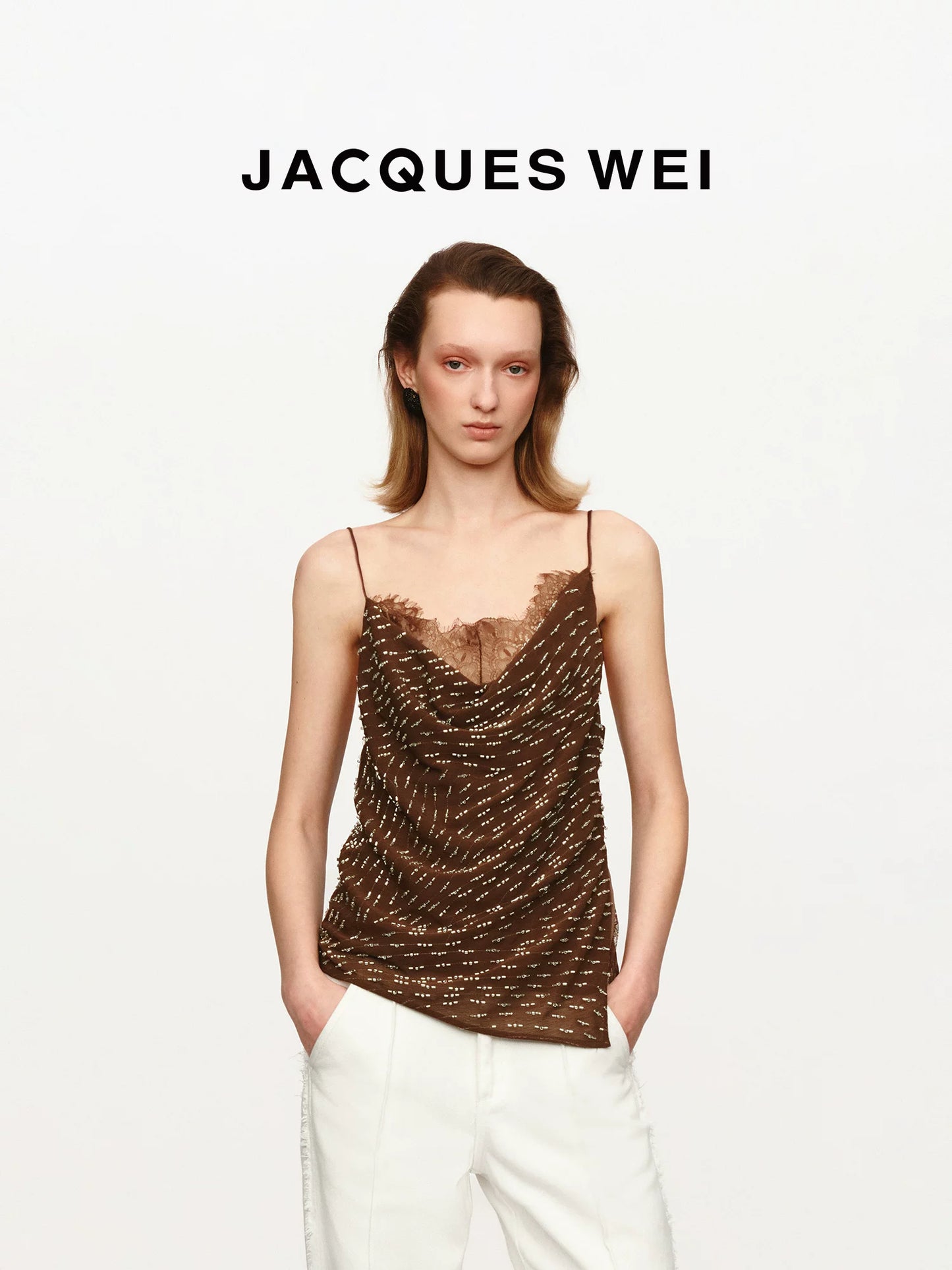 Beaded Lace Panel Silk Camisole