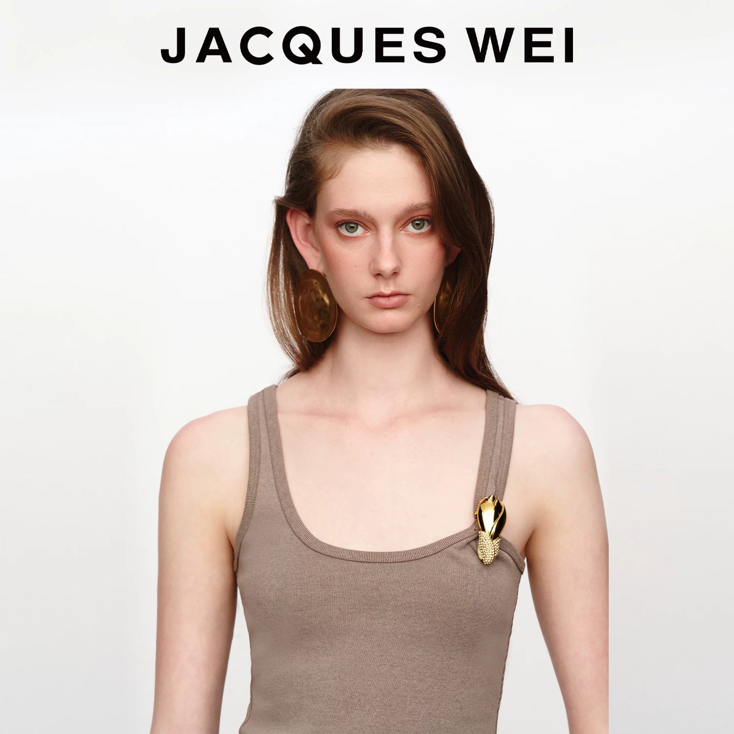 Sand Metal Flower Detail Backless Top